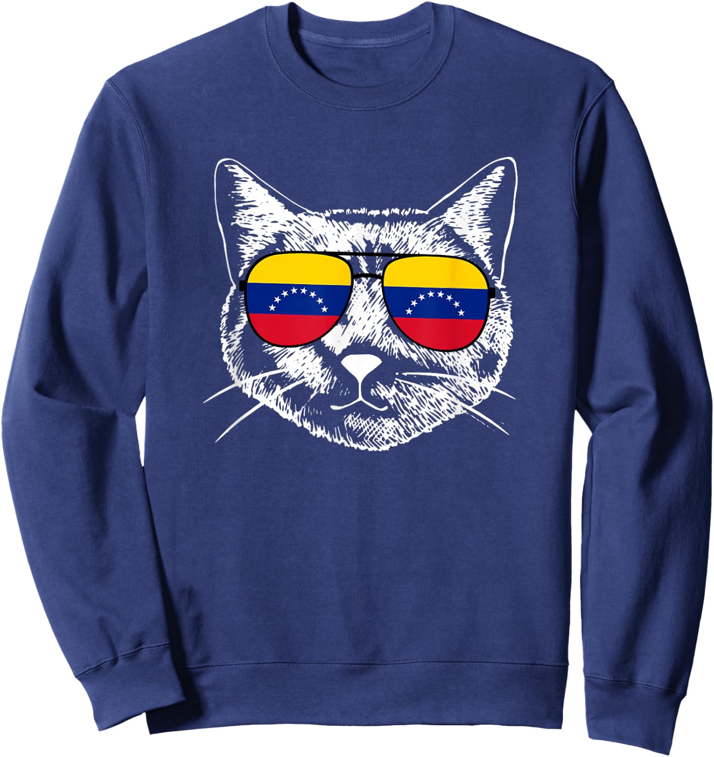 Funny Cat Lover Proud Venezuelan Venezuela Flag Pride Cat Women Kids Sweatshirt - Sweatshirt | Navy