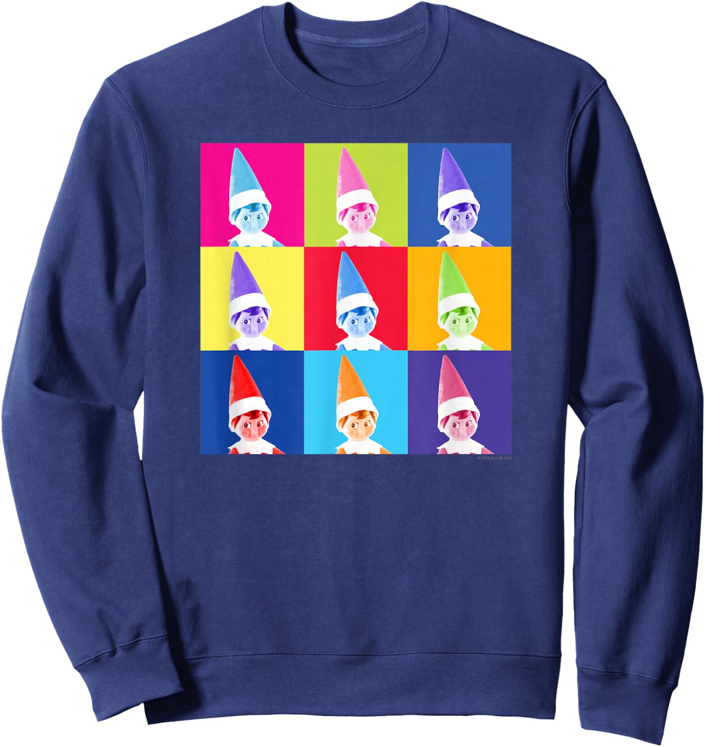 Elf on The Shelf Christmas Pop Color Elf Portrait Squares Sweatshirt - Sweatshirt | Navy
