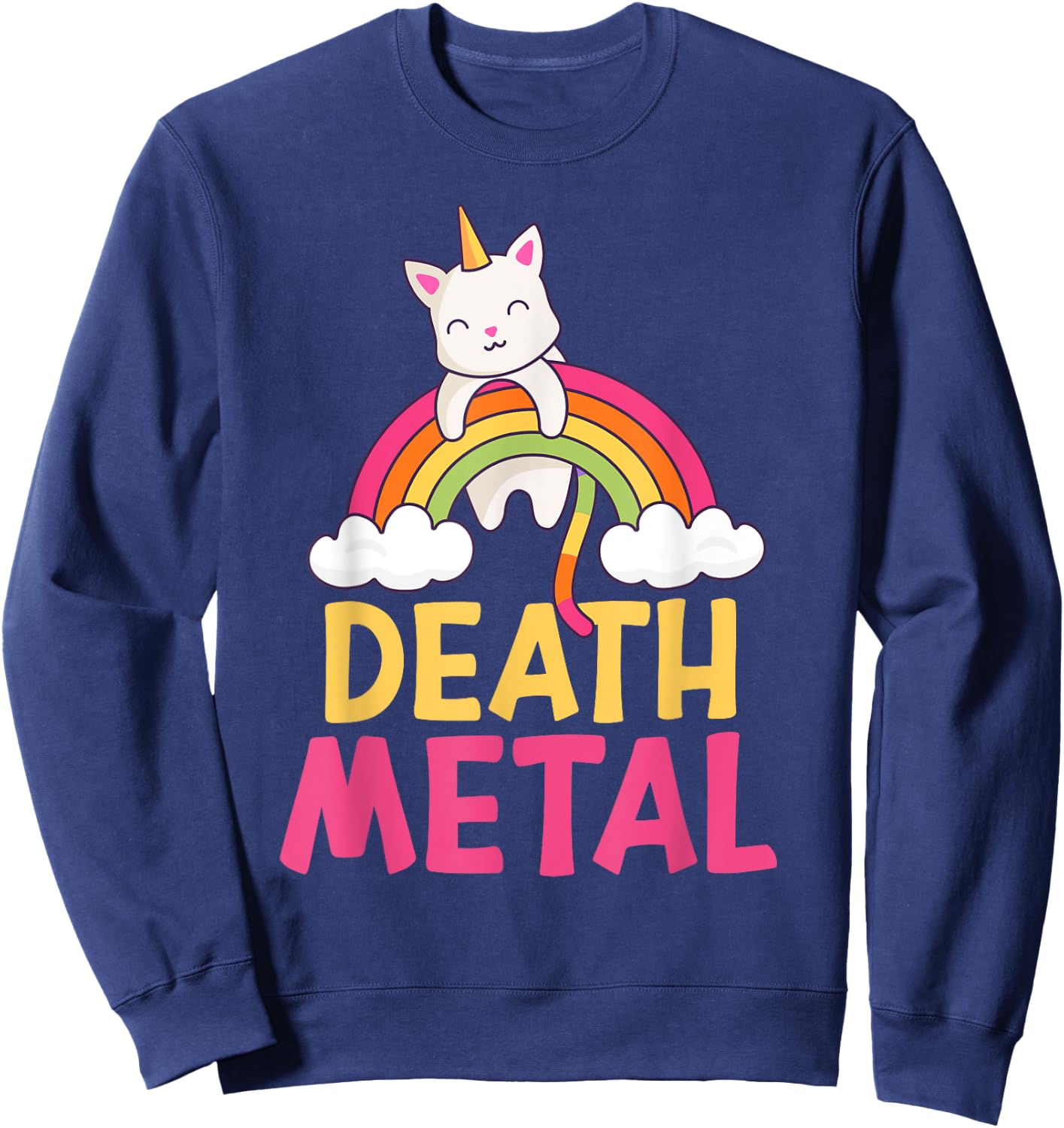 Funny Colorful Death Metal Rainbow Cat Unicorn Unicat Sweatshirt - Sweatshirt | Navy