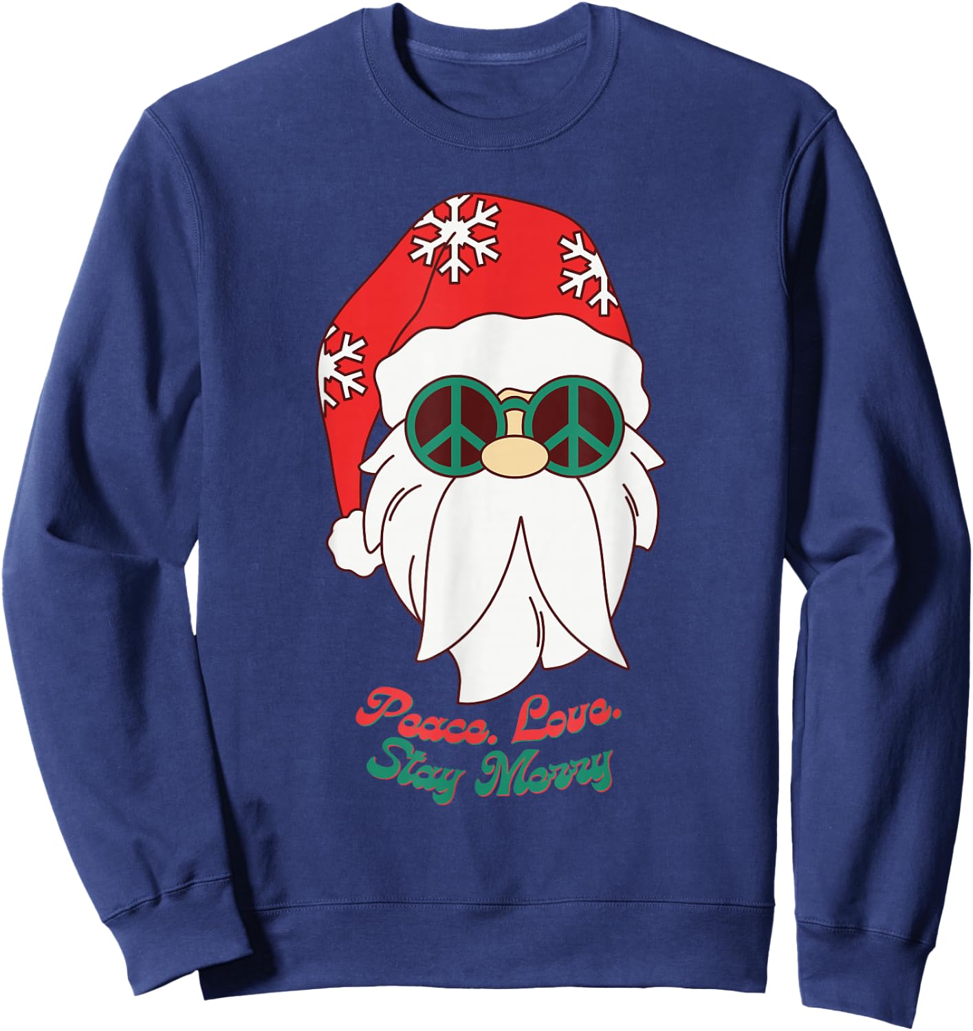 Hippie Santa Groovy Peace Sign Funny Christmas Sweatshirt - Sweatshirt | Navy