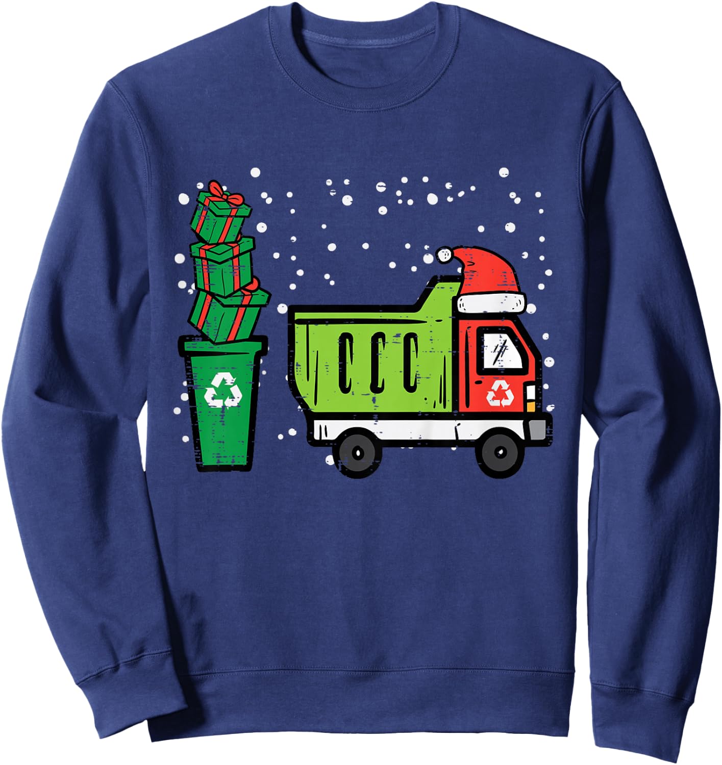 Kids Christmas Dump Recycling Truck Xmas Boys Kids Toddler Youth Sweatshirt - Sweatshirt | Navy