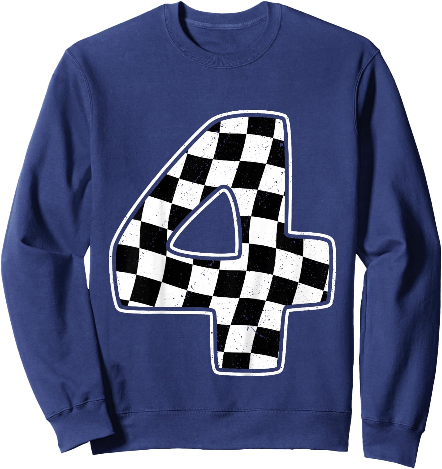 4th Birthday Checkered Number 4 Car Racing Flag Sweatshirt - Sweatshirt | Navy