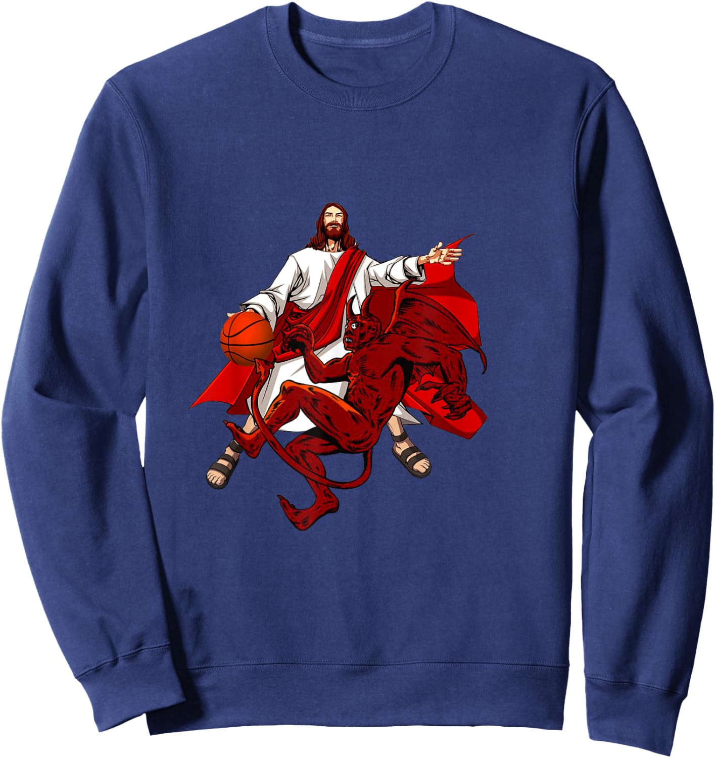 Jesus Crossing Up The Devil Funny Christian Art Sweatshirt - Sweatshirt | Navy