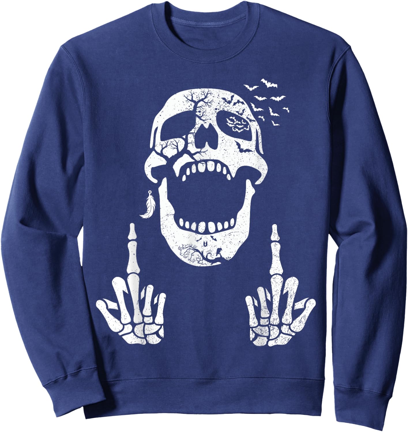 Halloween Skeleton Bones Middle Finger Skull Men Women Sweatshirt - Sweatshirt | Navy