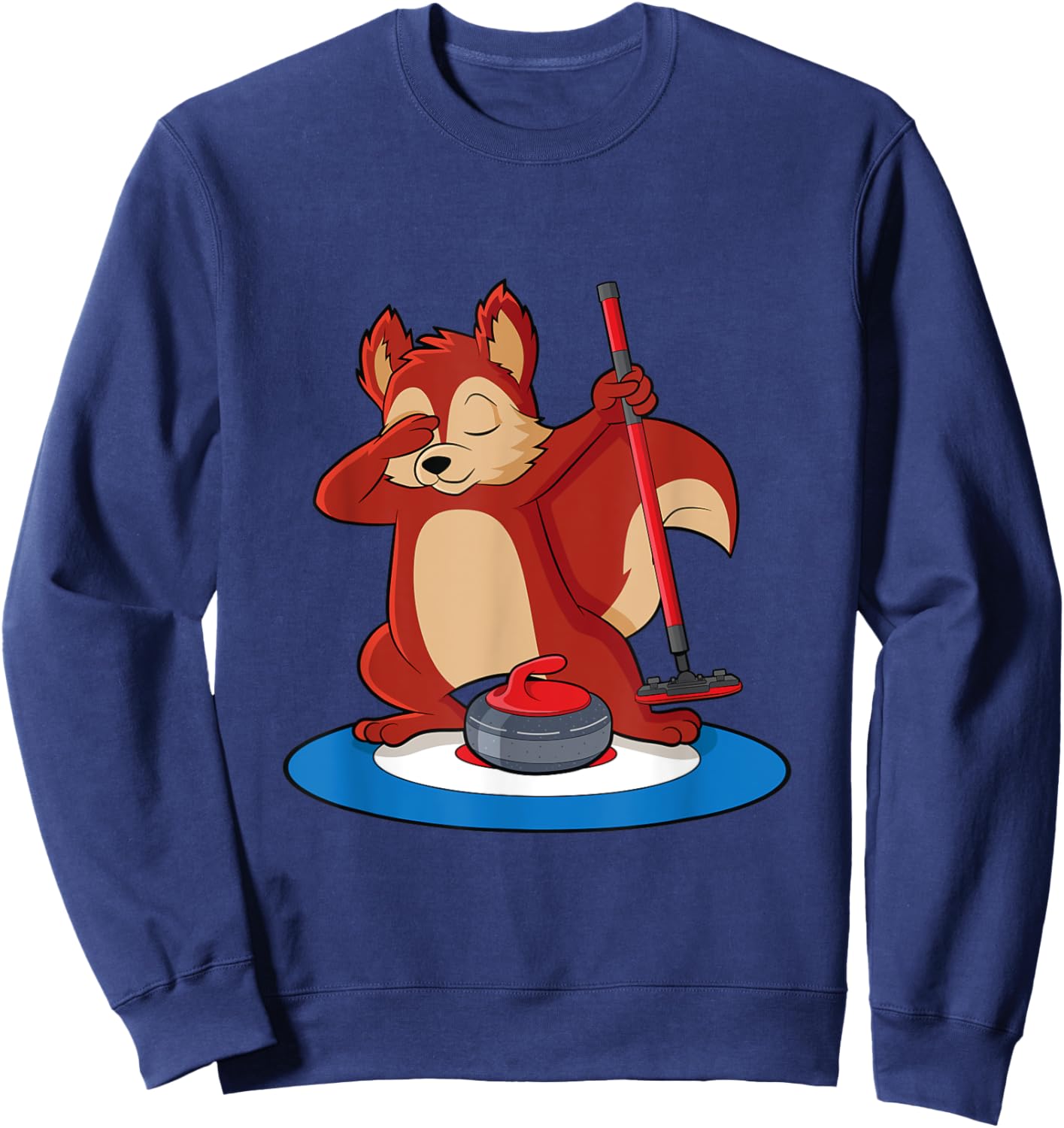 Squirrel playing curling ice sport curler Sweatshirt - Sweatshirt | Navy