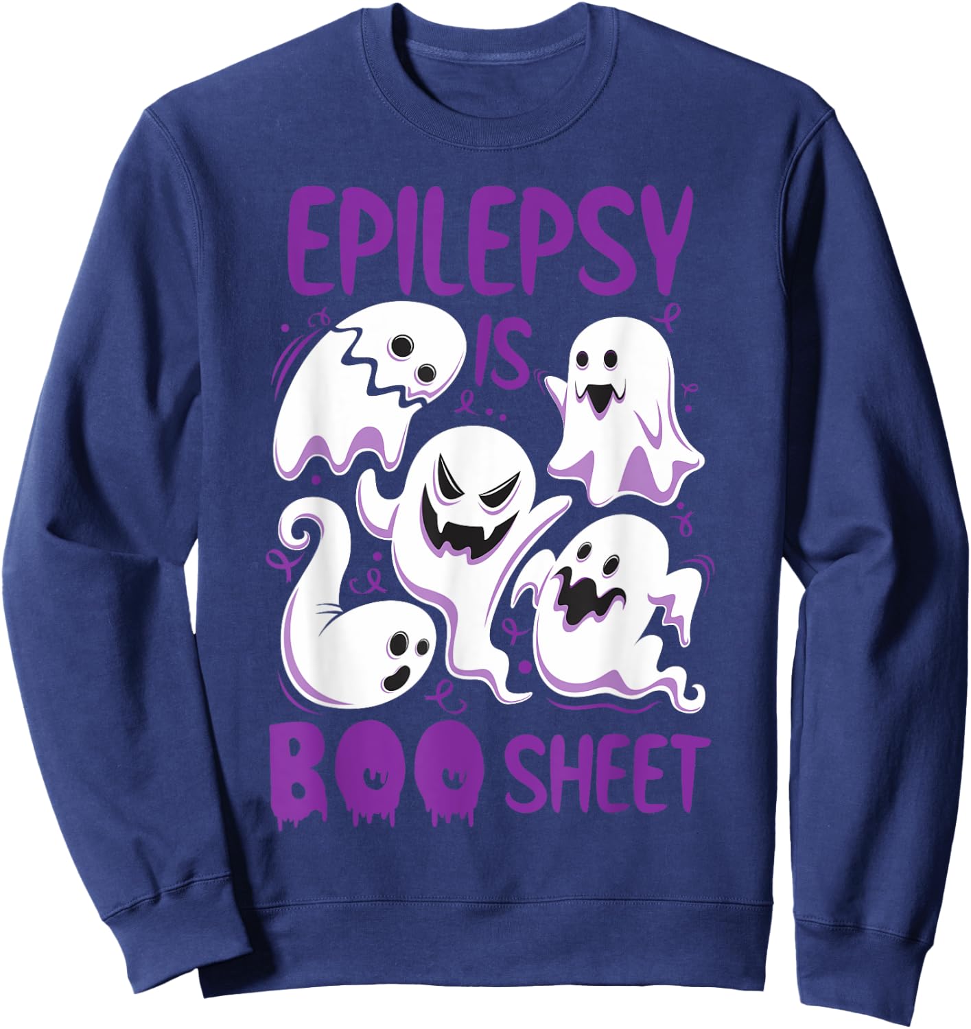Epilepsy is Boo Sheet Purple Boos Funny Halloween Ghost Sweatshirt - Sweatshirt | Navy