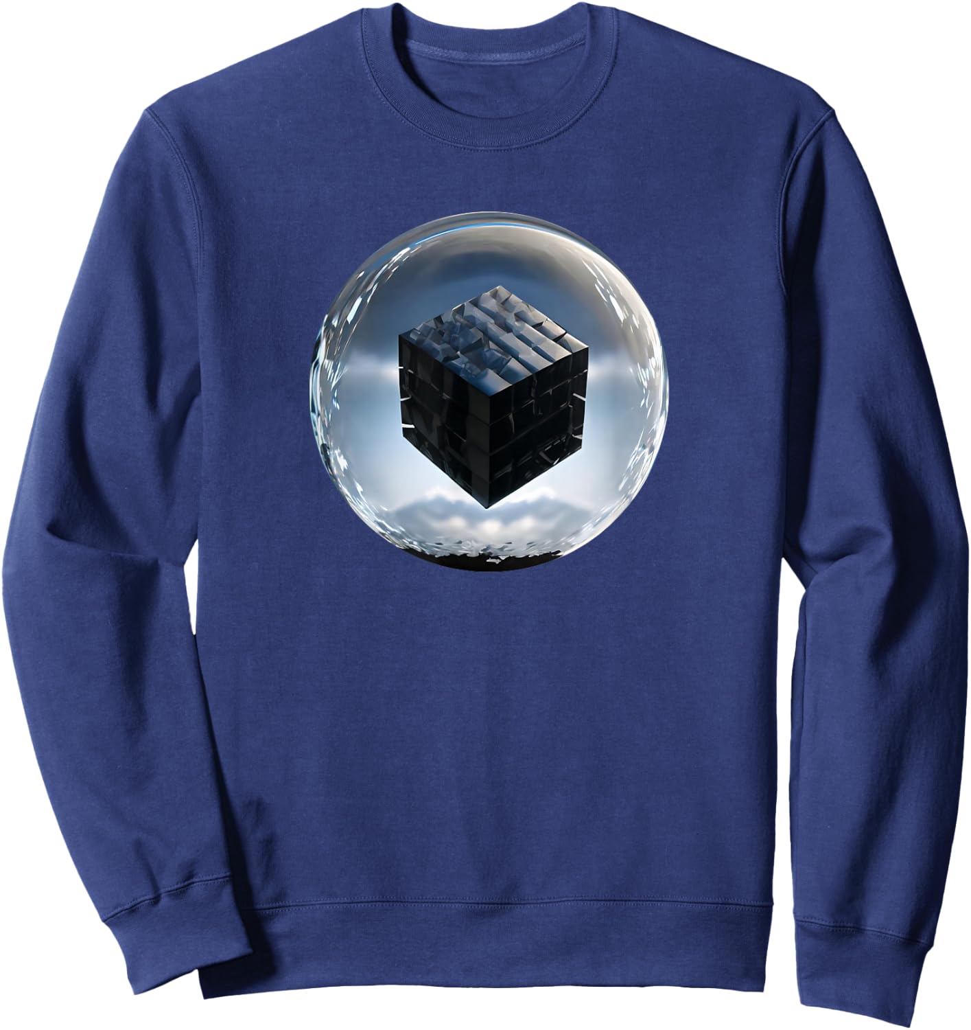 UFO / UAP / Dark Cube Inside A Clear Sphere Sweatshirt - Sweatshirt | Navy