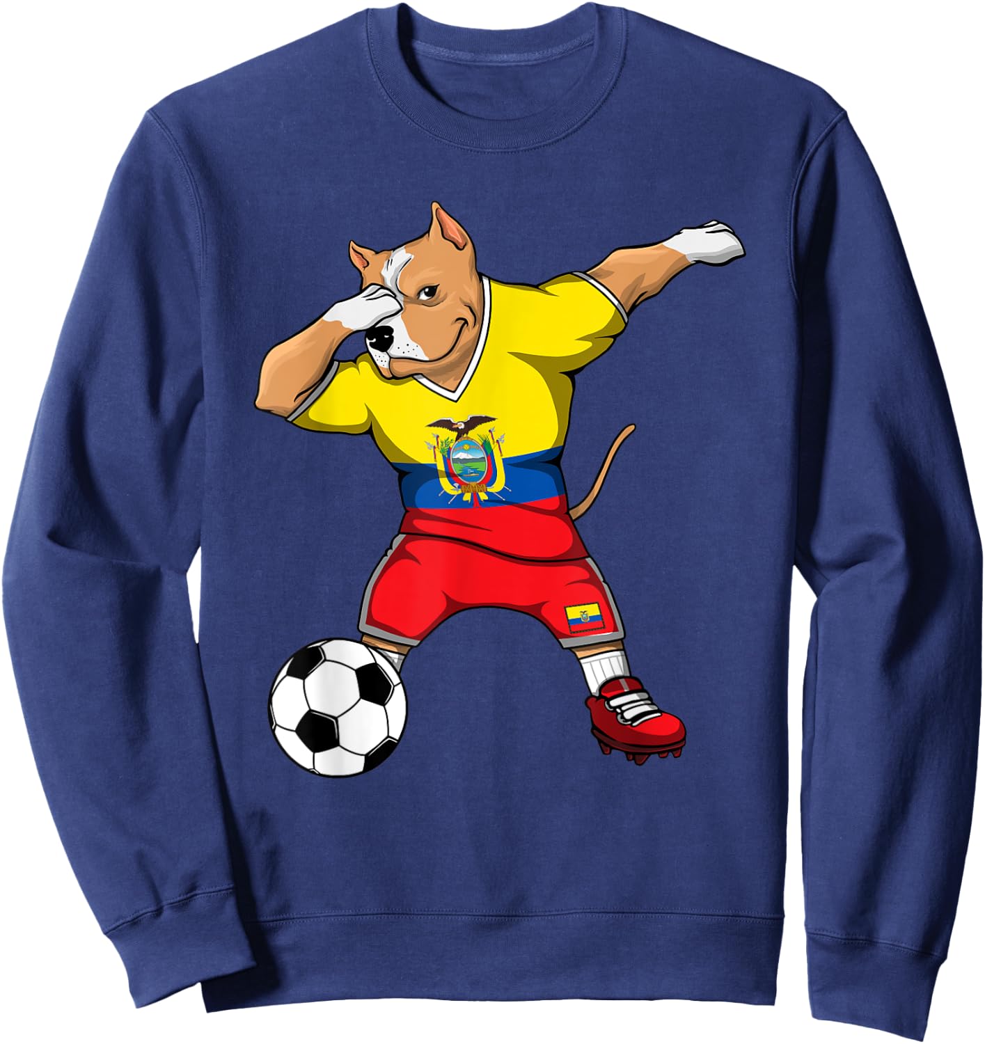 Dabbing Pitbull Dog Ecuador Soccer Fans Jersey Football Flag Women Kids Sweatshirt - Sweatshirt | Navy