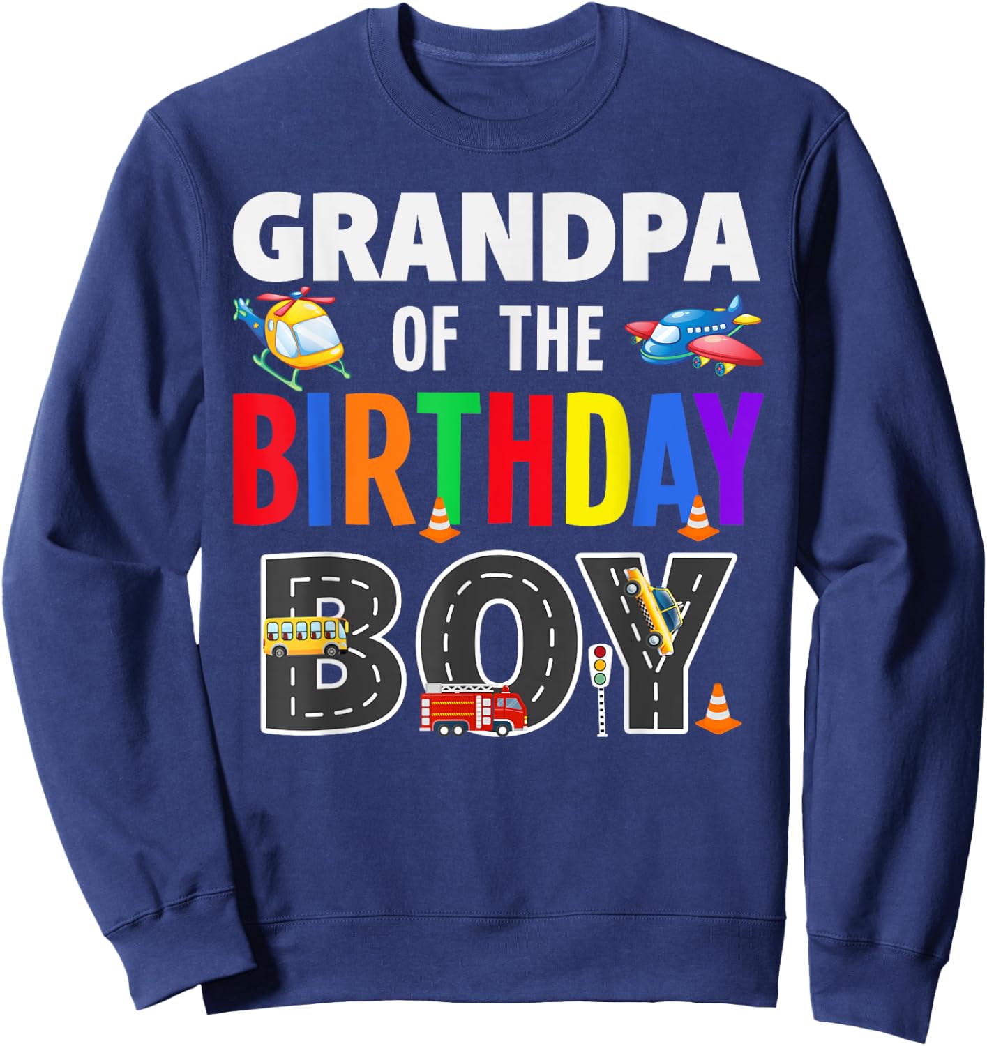 Grandpa Of The Birthday Boy Transportation Family Matching Sweatshirt - Sweatshirt | Navy