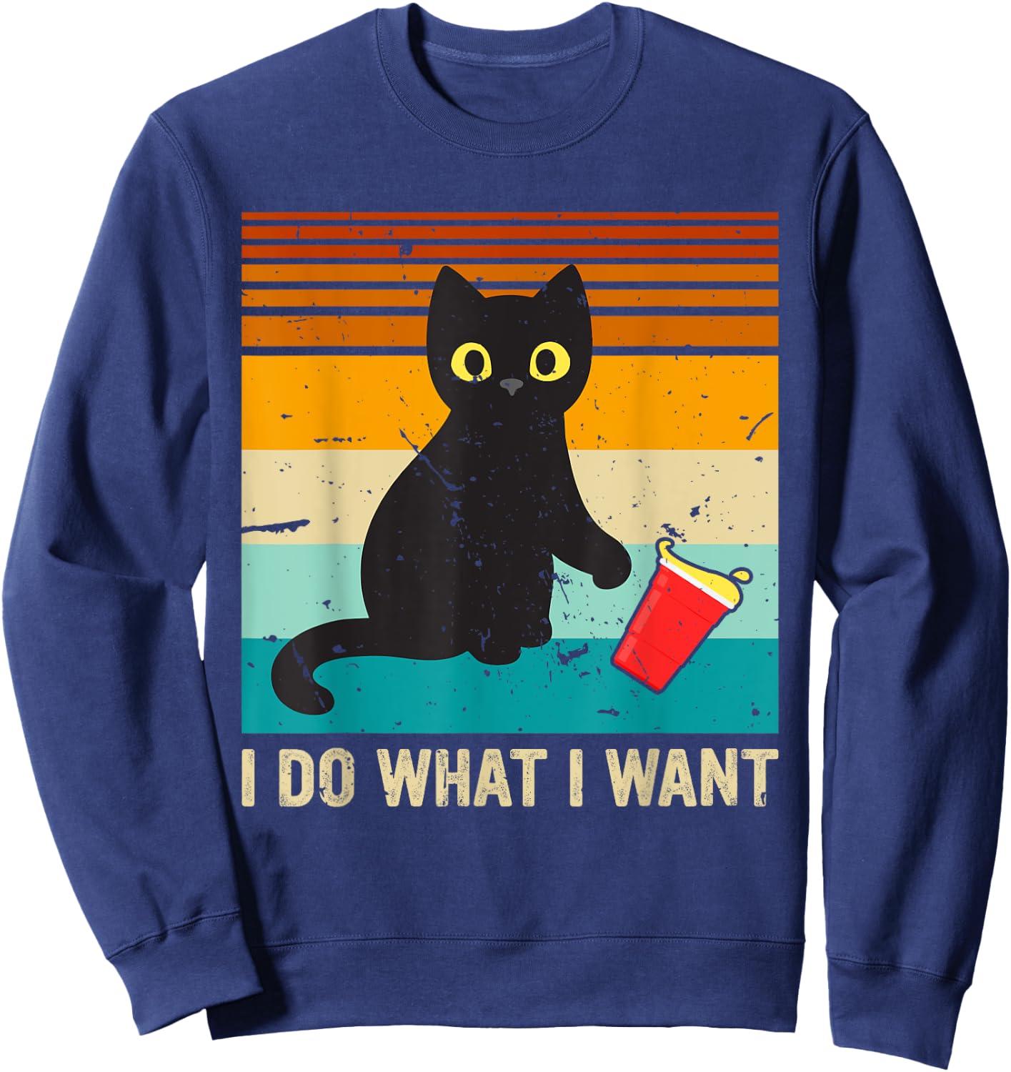 Do What I Want Vintage Black Cat Red Cup Funny My Cat Women Kids Sweatshirt - Sweatshirt | Navy