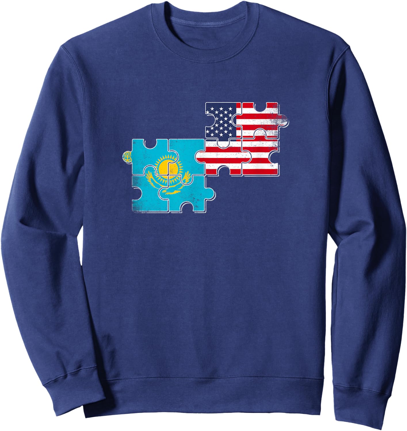 Kazakhstan USA Heartbeat Flag American Kazakh Sweatshirt - Sweatshirt | Navy