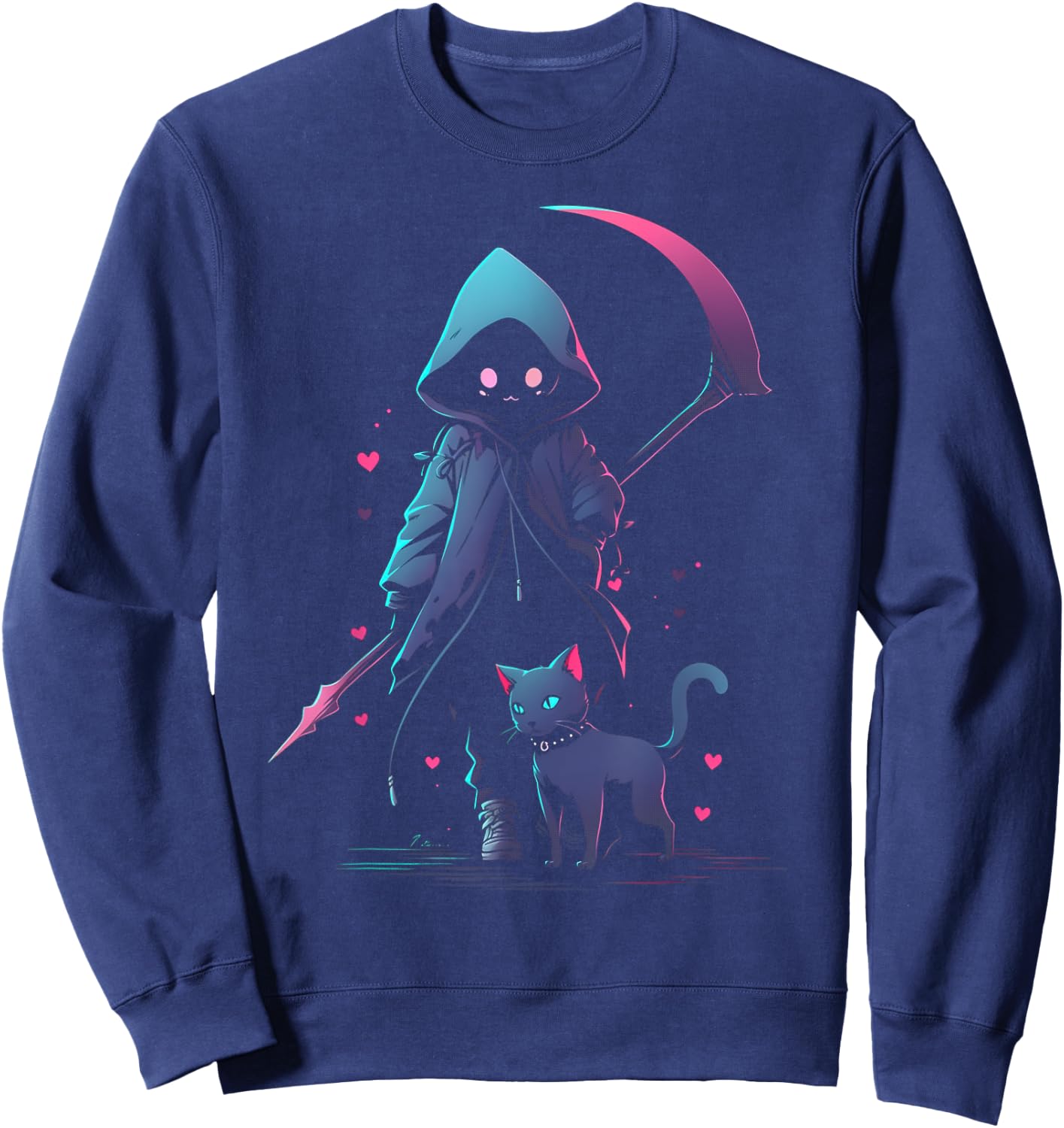 Kawaii Creepy Cute Cat Grim Reaper | Pastel Goth Gothic Women Sweatshirt - Sweatshirt | Navy