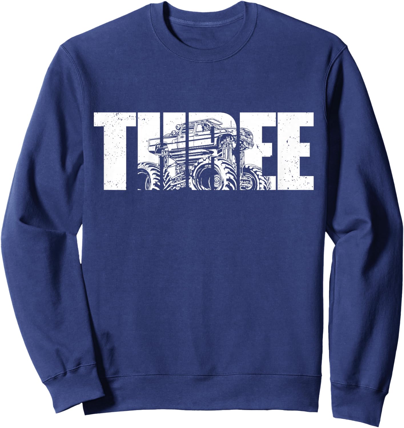 Kids 3 Year Old Shirt 3rd Birthday Monster Truck Boys Girls Kid Sweatshirt - Sweatshirt | Navy