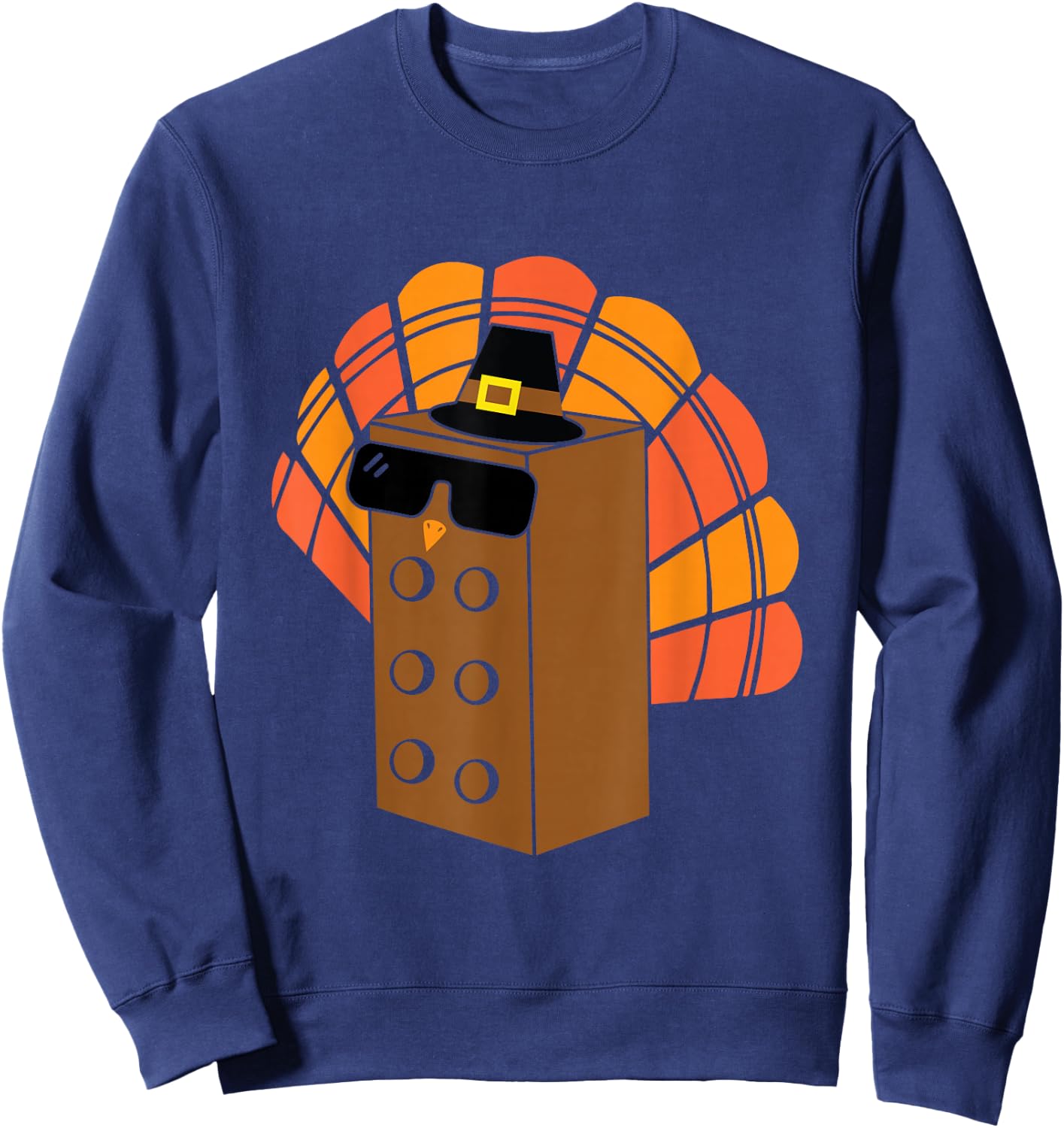 Thanksgiving Building Bricks Turkey Family Matching Funny Sweatshirt - Sweatshirt | Navy