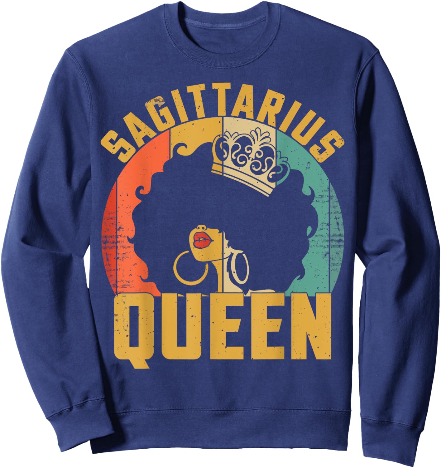 Birthday Afro Sagittarius Queen African American Black Women Sweatshirt - Sweatshirt | Navy