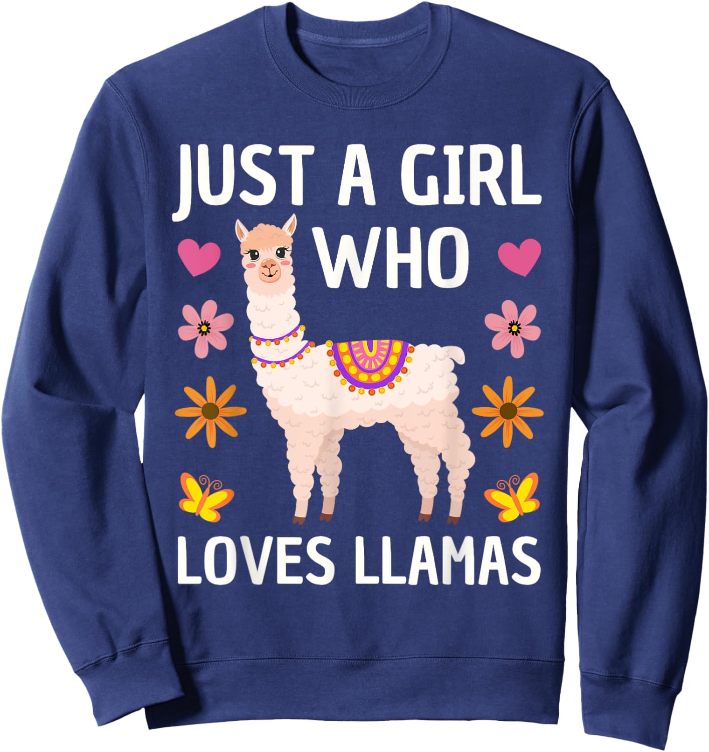 Funny Llama Design Girls Llama Lover Farm Animal Sweatshirt - Sweatshirt | Navy