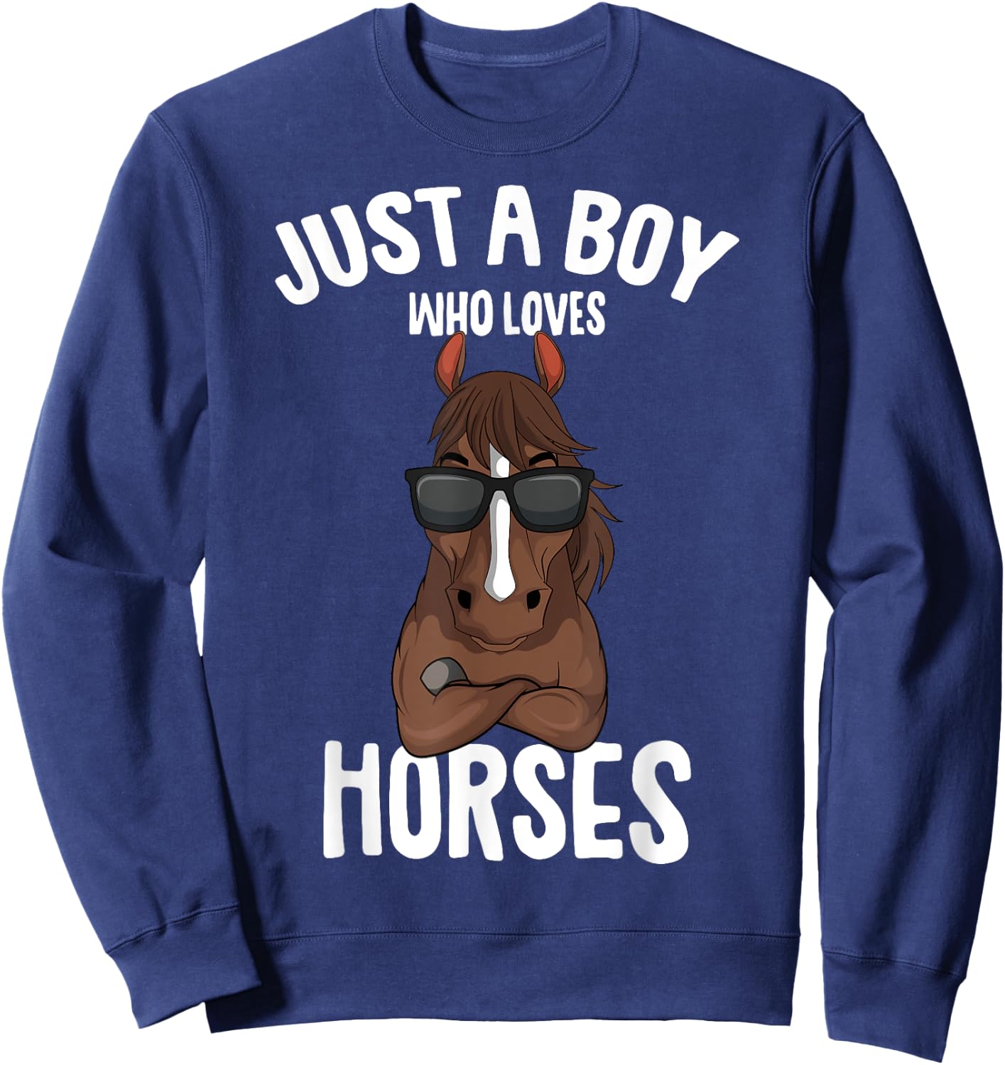 Just a Boy who loves Horses Equestrian Horseback Riding Kids Sweatshirt - Sweatshirt | Navy