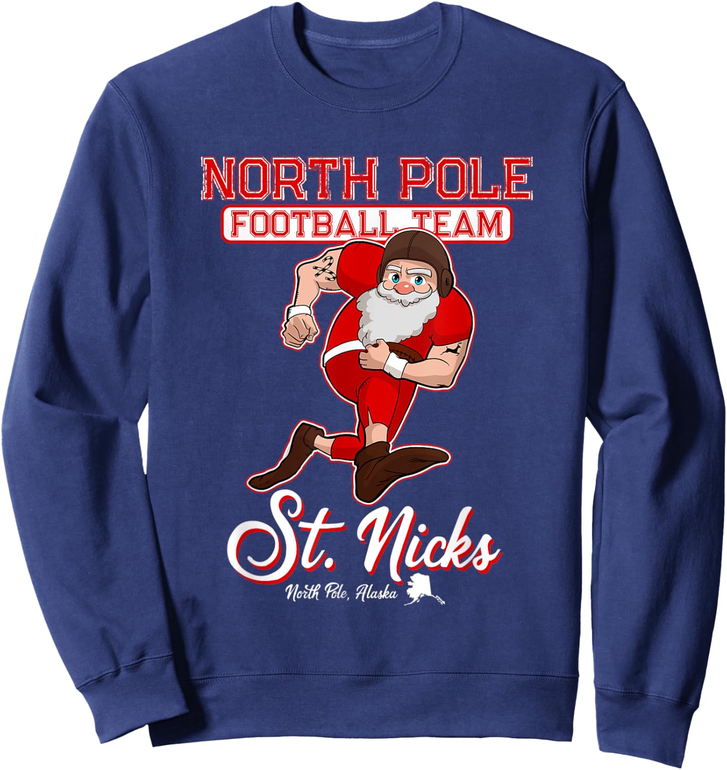 North Pole St. Nicks Funny Boys Football Santa Claus Sweatshirt - Sweatshirt | Navy