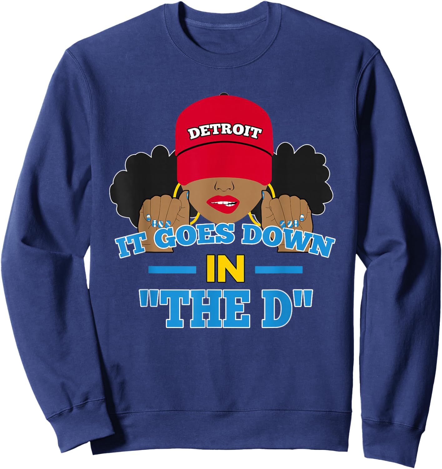 From Detroit The D Afro Puffs Woman Hometown Sweatshirt - Sweatshirt | Navy