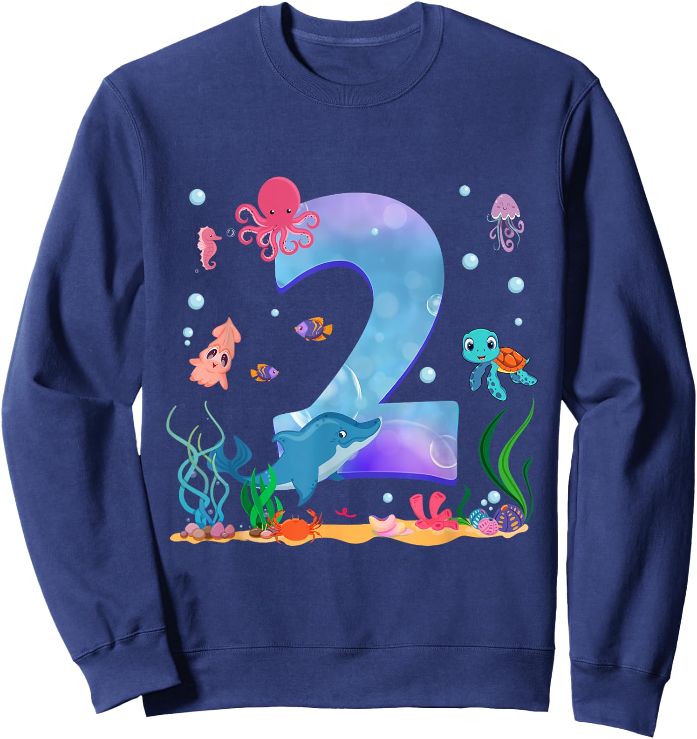 2 Years Old Sea Fish Ocean Animal 2nd Birthday Boy Girl Sweatshirt - Sweatshirt | Navy