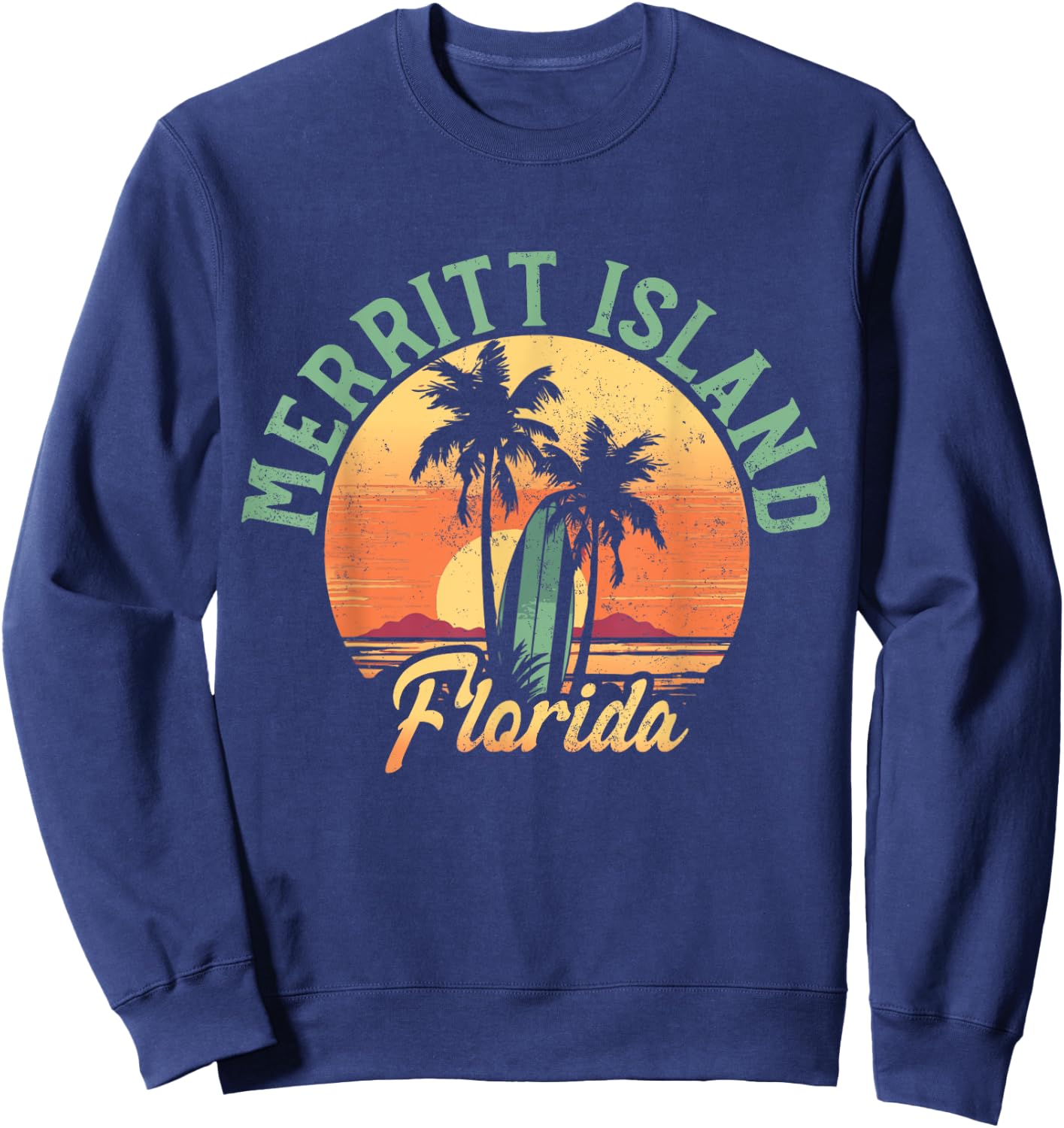 Merritt Island Florida Retro Surfer Vintage Beach Sweatshirt - Sweatshirt | Navy