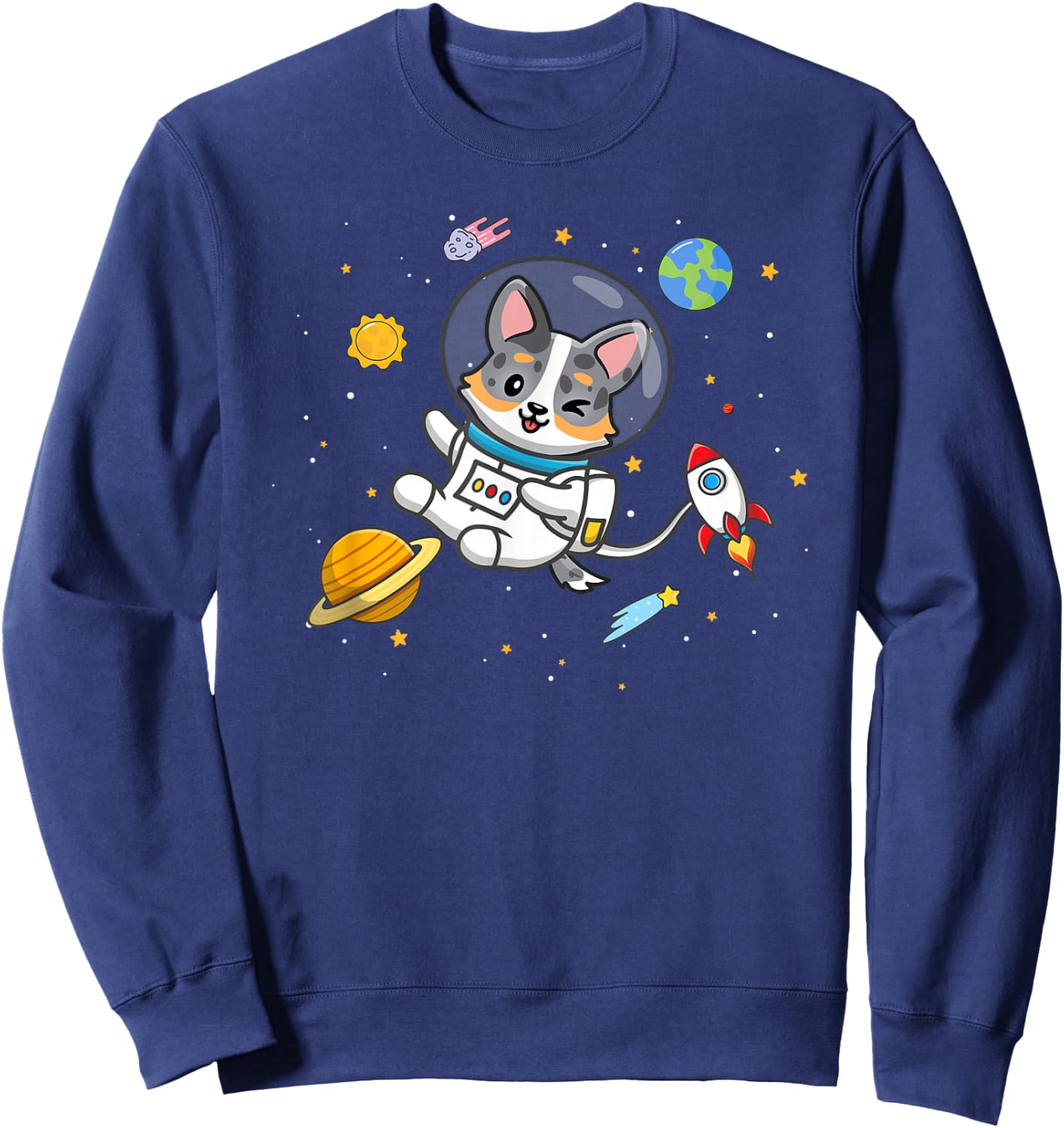 Funny Kawaii Kid Boys Space Astronaut Blue Merle Corgi Lover Sweatshirt - Sweatshirt | Navy