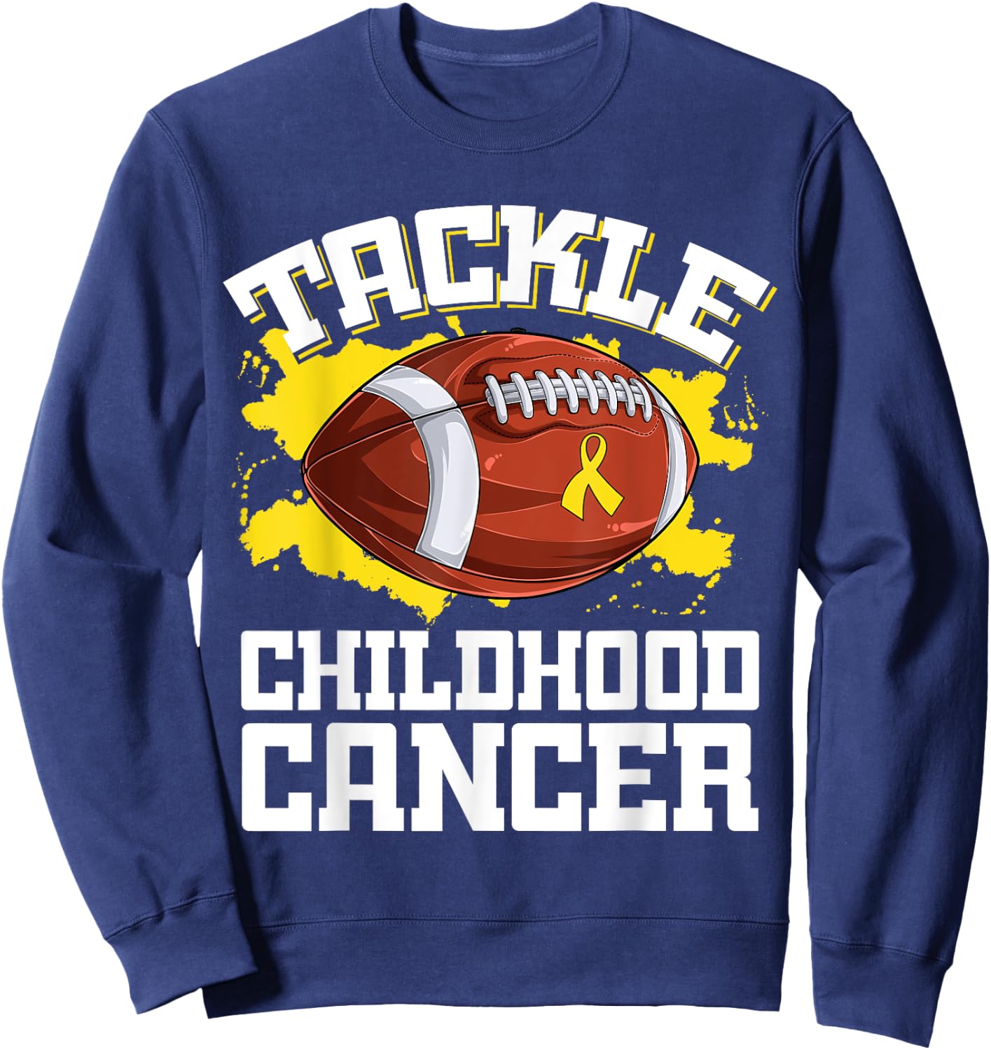 Football Tackle Childhood Cancer Retro Awareness Ribbon Sweatshirt - Sweatshirt | Navy