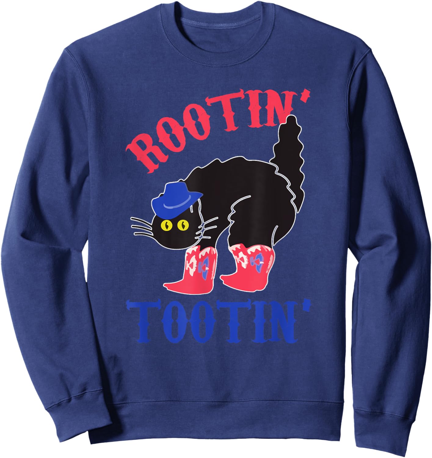 Rootin And Tootin Cowboy Cat Funny Animal Sweatshirt - Sweatshirt | Navy