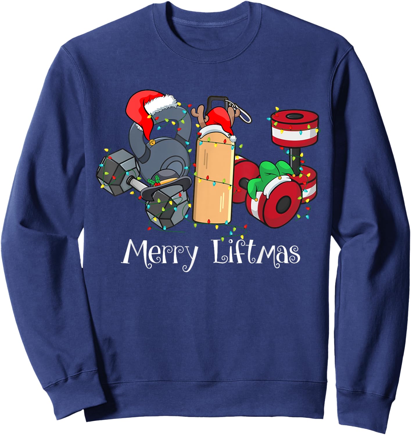 Merry Liftmas Christmas Gym Workout Kettlebell Weightlifting Sweatshirt - Sweatshirt | Navy