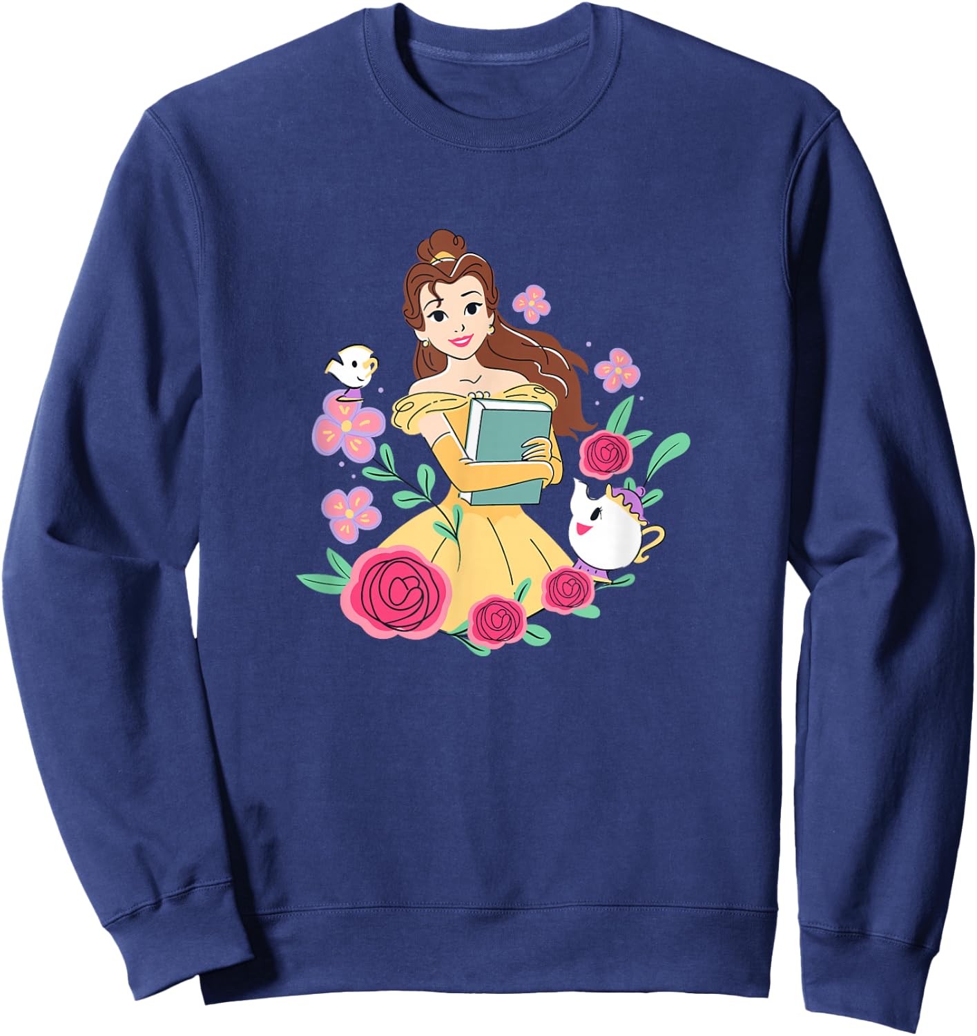 Disney Beauty and the Beast Belle & Book Fall Floral Roses Sweatshirt - Sweatshirt | Navy