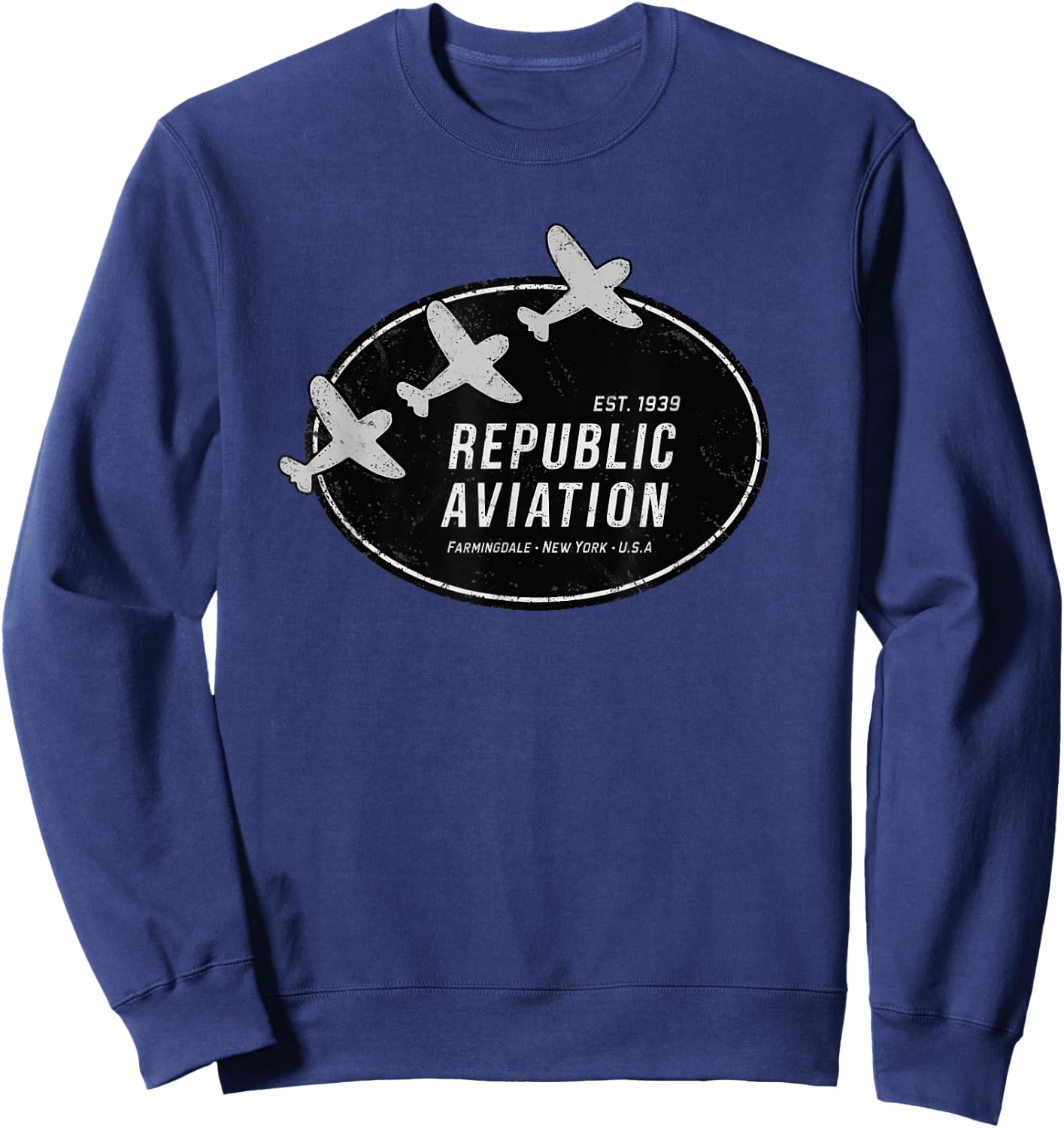 909 Apparel Republic Aviation Vintage 1940 Logo P-47 Thunderbolt WWII Grey -Adults Classic Fit Short Sleeve Sweatshirt - Sweatshirt | Navy
