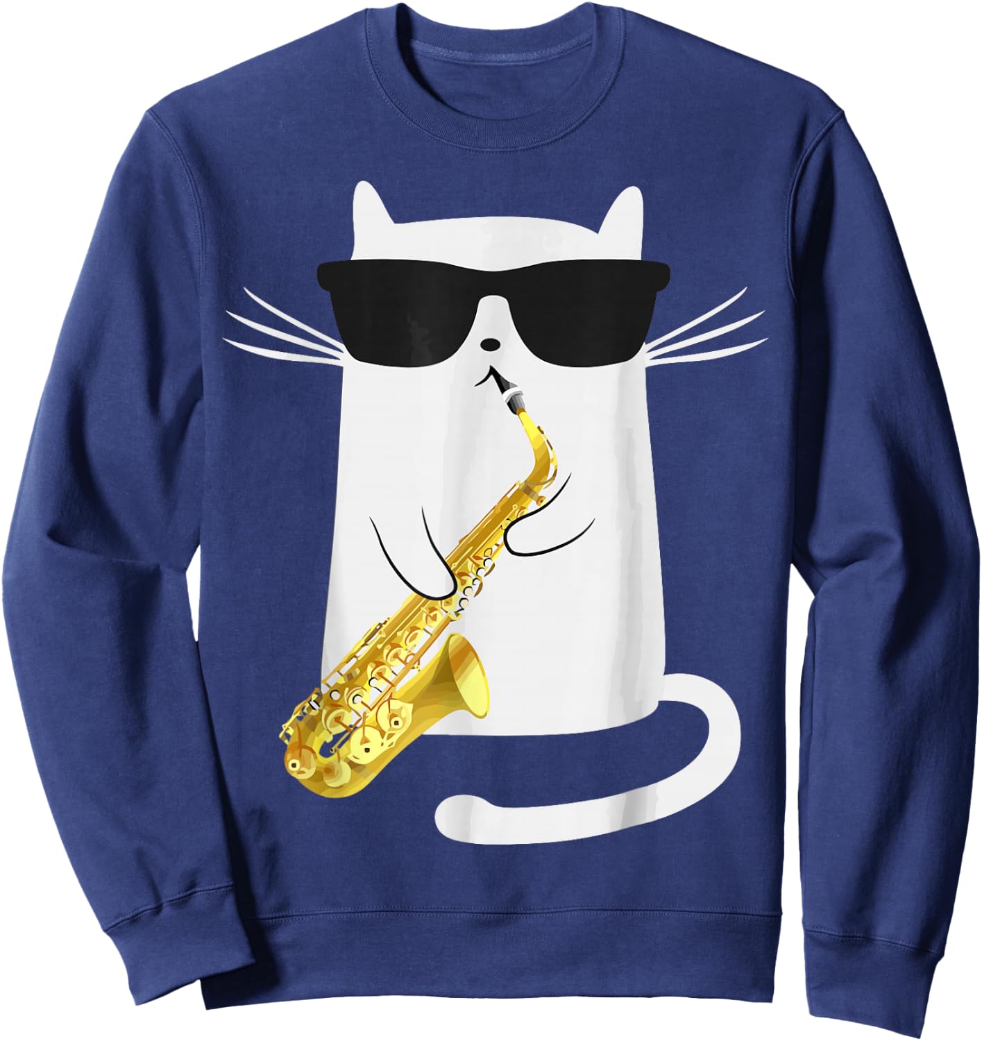 Funny Cat Playing Saxophone For Jazz Musician Saxophonist Sweatshirt - Sweatshirt | Navy
