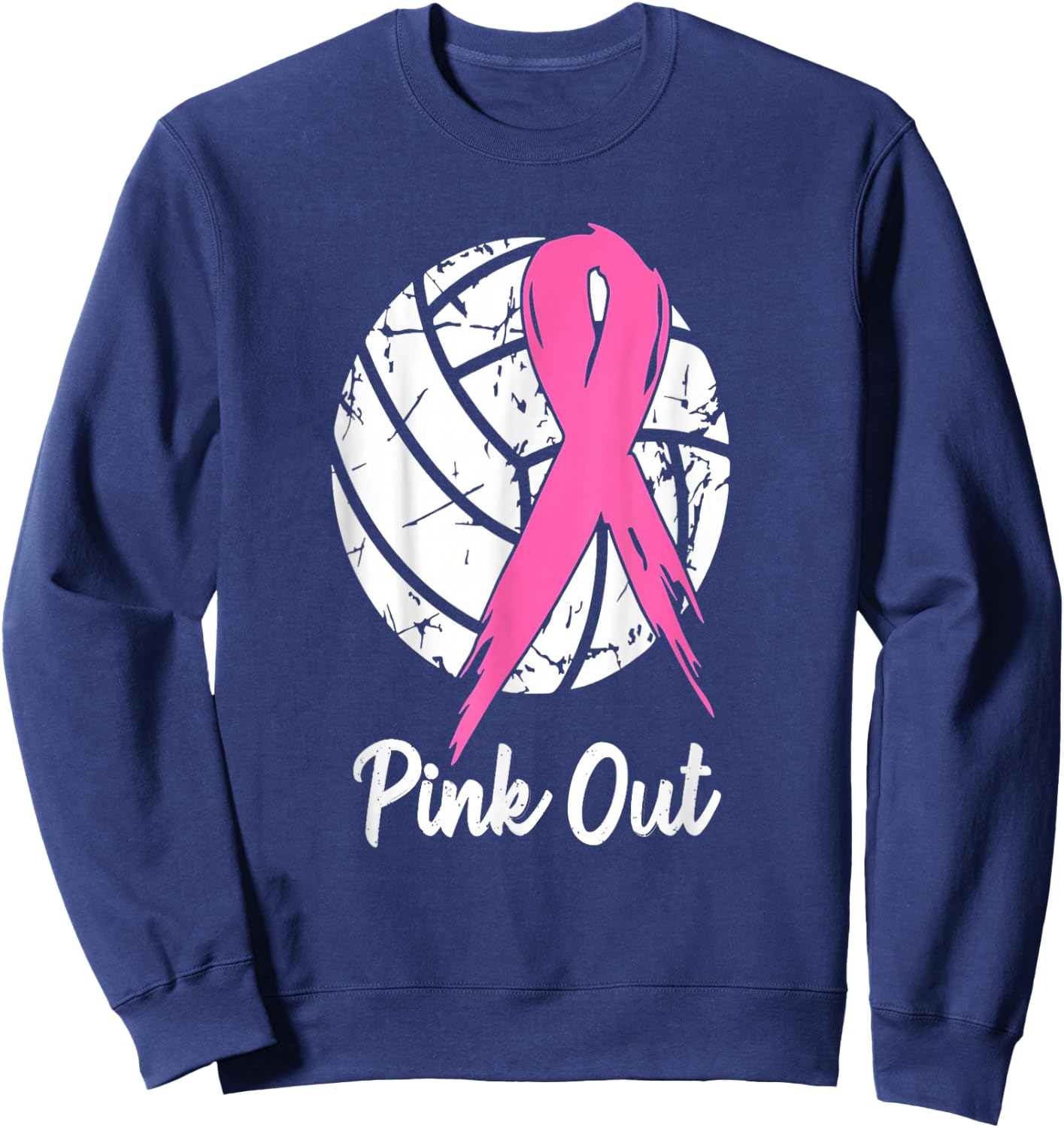 Breast Cancer Pink Out Ribbon Volleyball Awareness Costume Sweatshirt - Sweatshirt | Navy