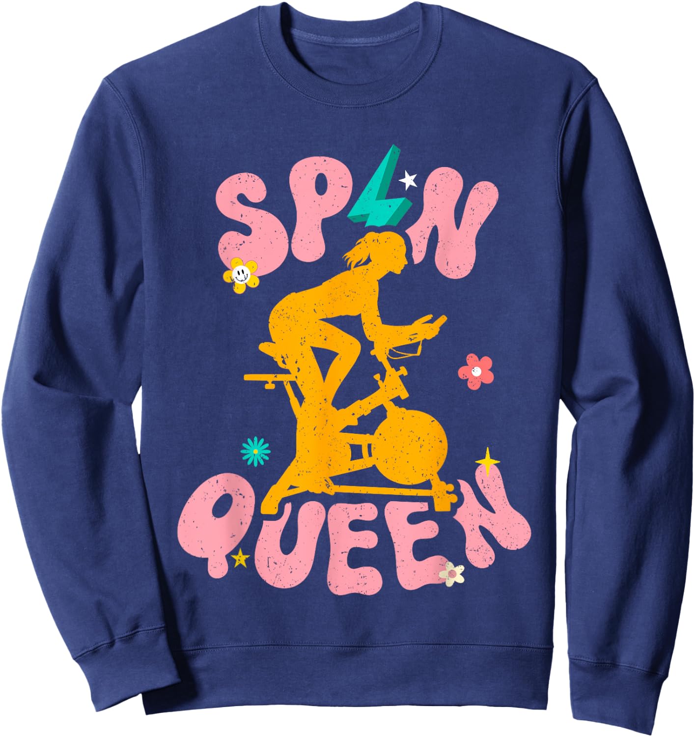 Spin Class Queen Indoor Cycling Workout Stationary Spin Bike Sweatshirt - Sweatshirt | Navy