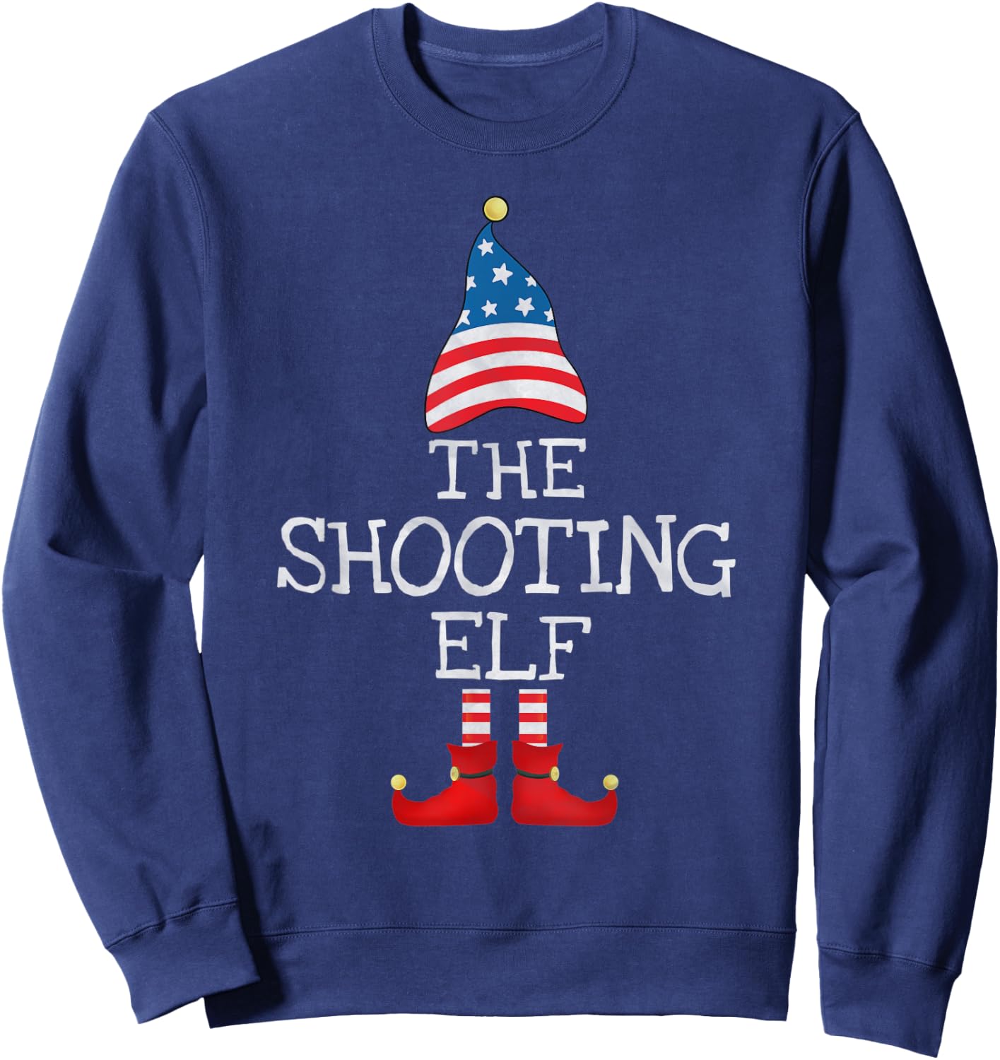 USA Flag Xmas The Shooting Elf Funny Matching Christmas Elf Sweatshirt - Sweatshirt | Navy