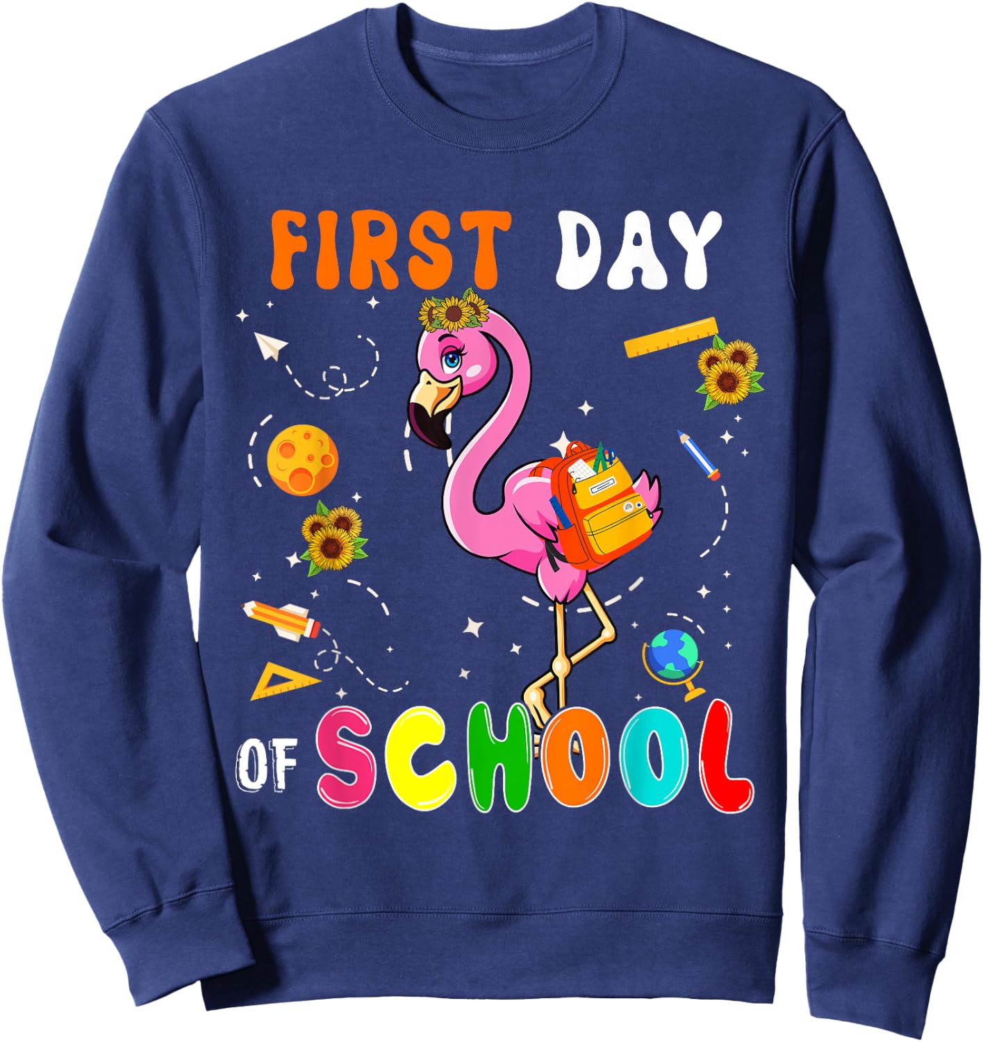 First Day Of School Flamingo Student Back To School Kids Sweatshirt - Sweatshirt | Navy