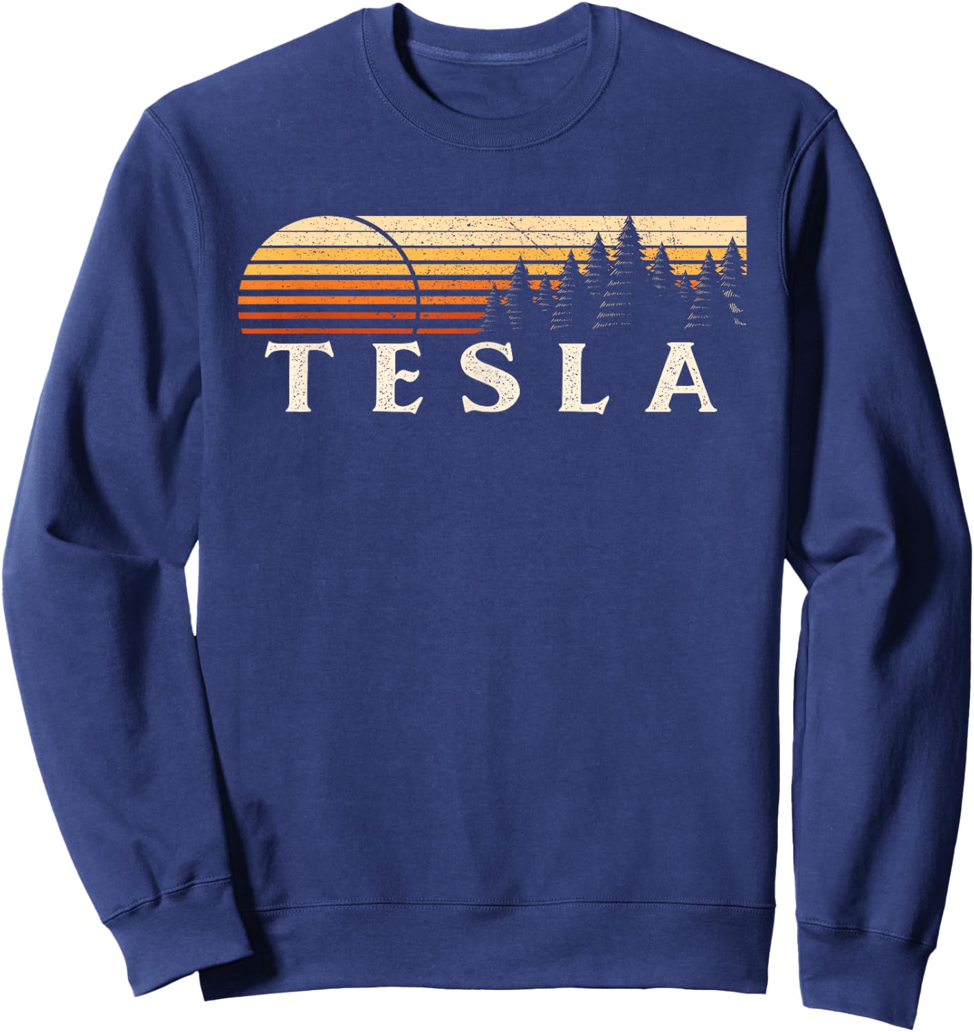 Tesla, WV Vintage Evergreen Sunset Eighties Retro Sweatshirt - Sweatshirt | Navy