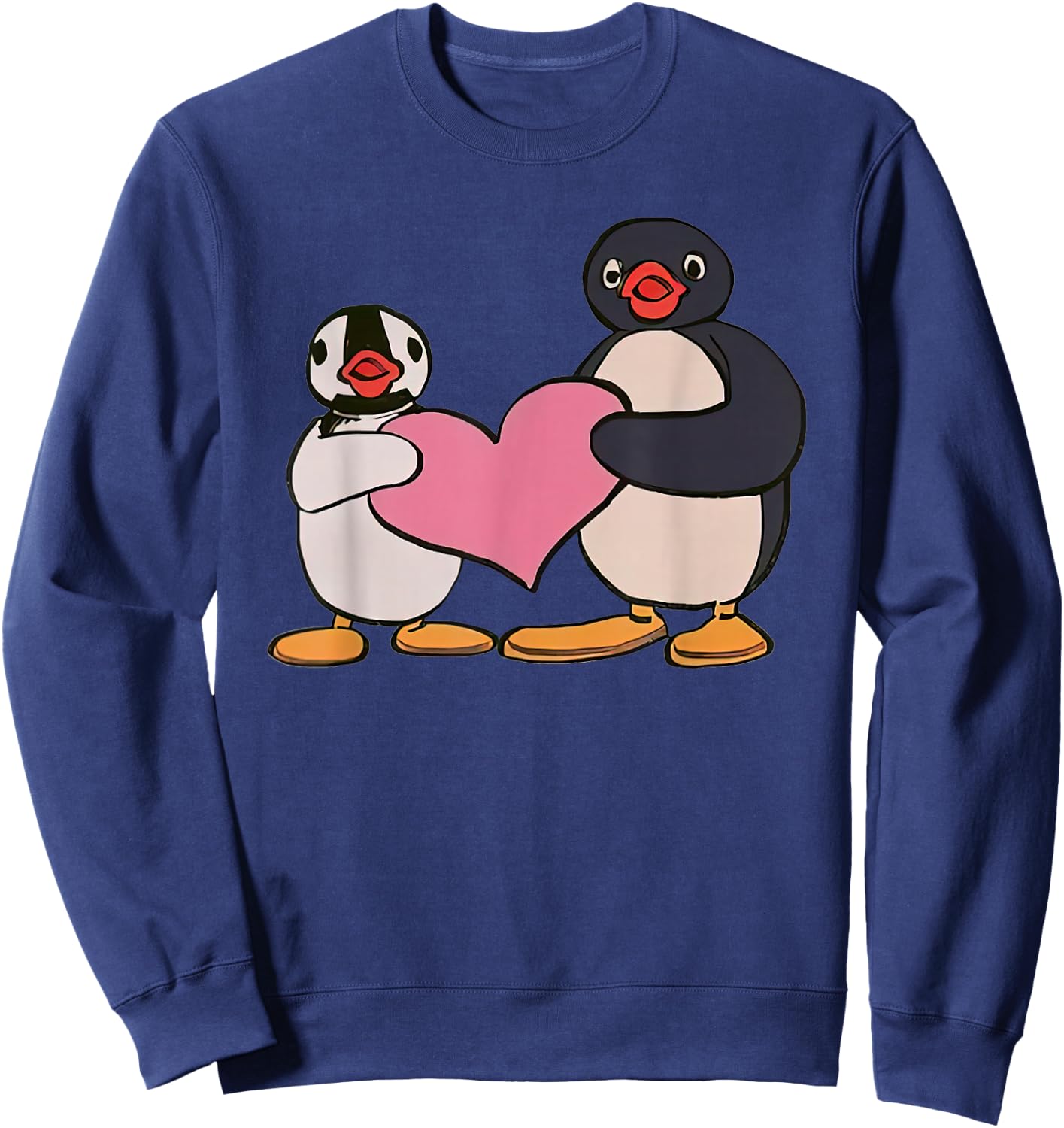 Cute Pingu And Pinga Penguin Holding Heart Sweatshirt - Sweatshirt | Navy