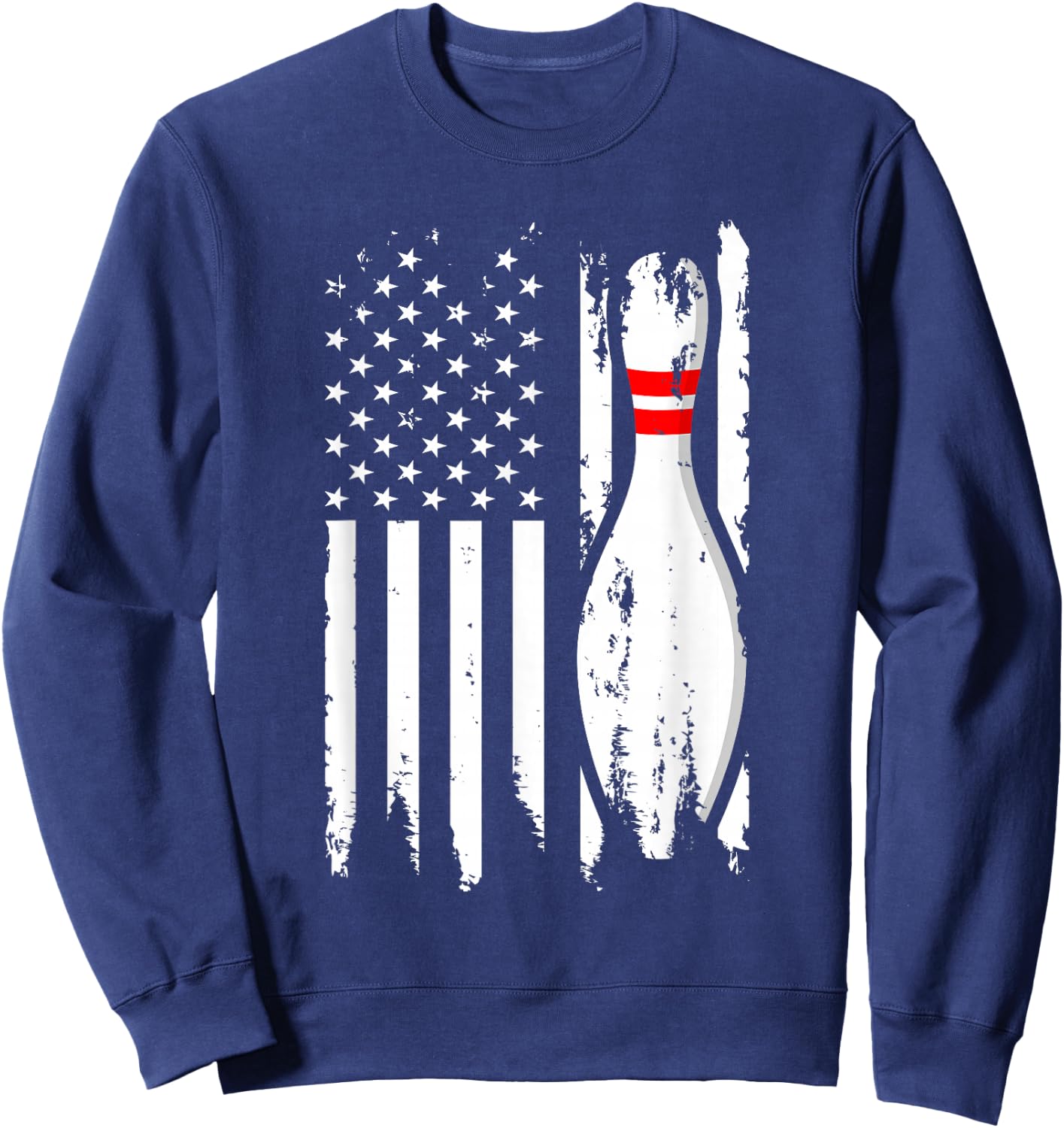 Bowling American Flag Stripes Patriot Men Women Bowler Pin Sweatshirt - Sweatshirt | Navy