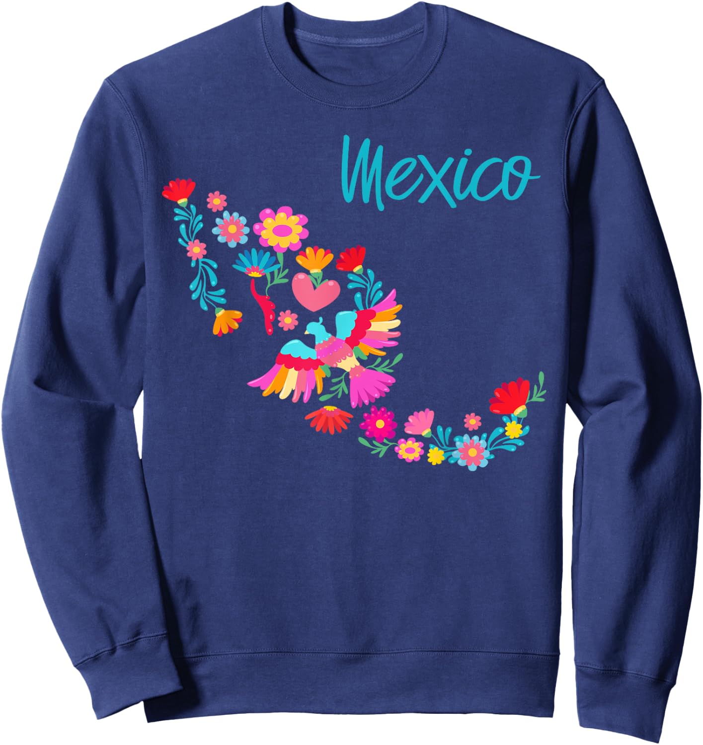 Mexico Map Floral Otomi Mexican Flowers Art Colourful Bright Sweatshirt - Sweatshirt | Navy