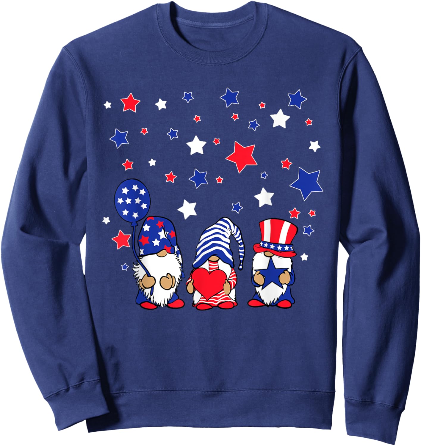 Three Gnomes 4th Of July Red White and Blue Women Men Sweatshirt - Sweatshirt | Navy