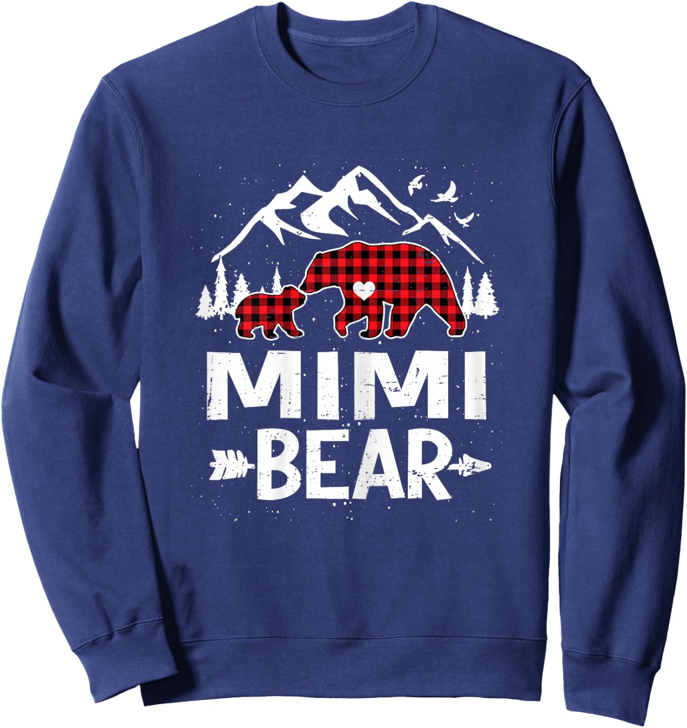 Mimi Bear Family Christmas 2025 Red Buffalo Plaid Pajamas Sweatshirt - Sweatshirt | Navy