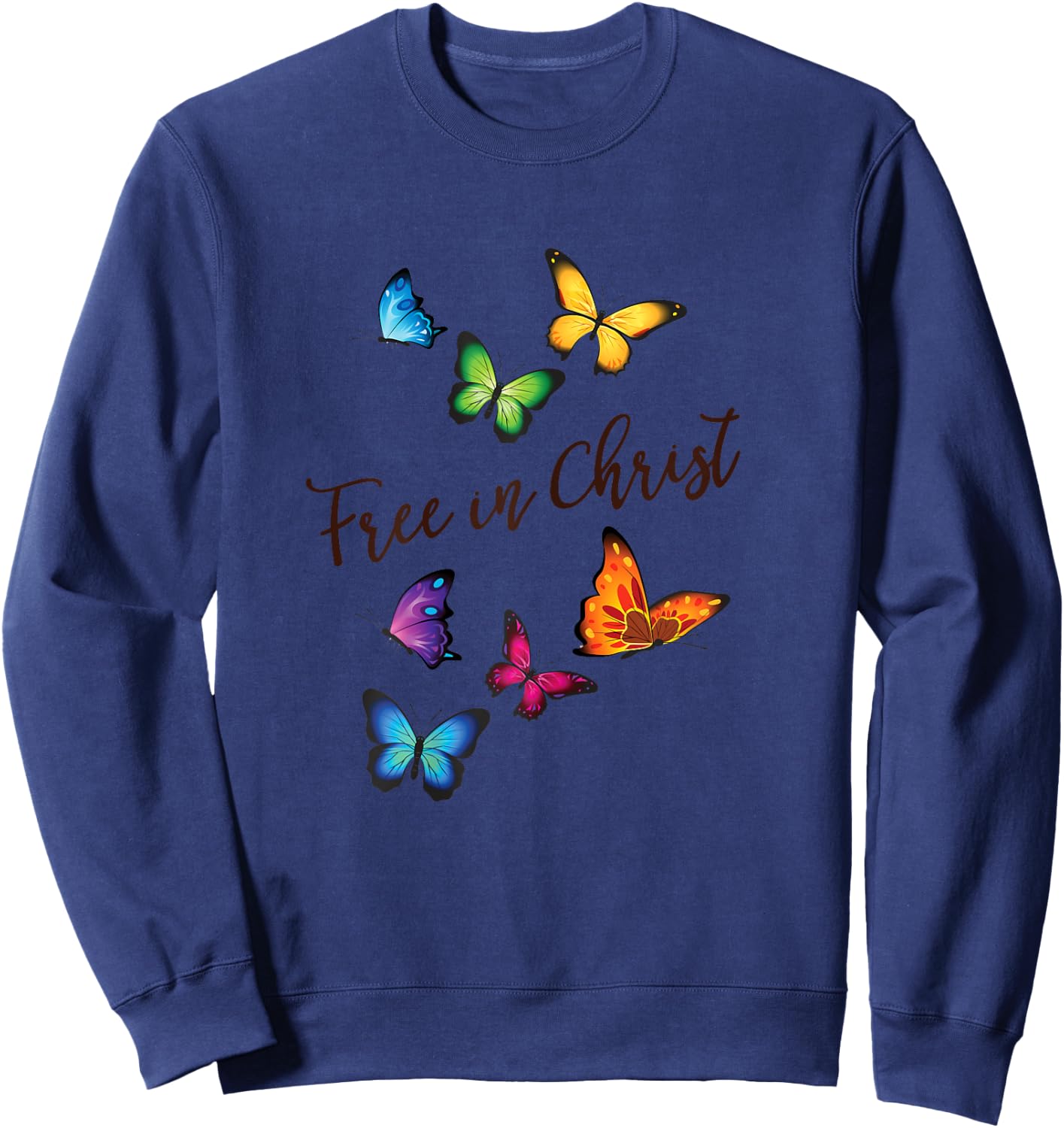 Free in Christ Christian Butterfly Sweatshirt - Sweatshirt | Navy