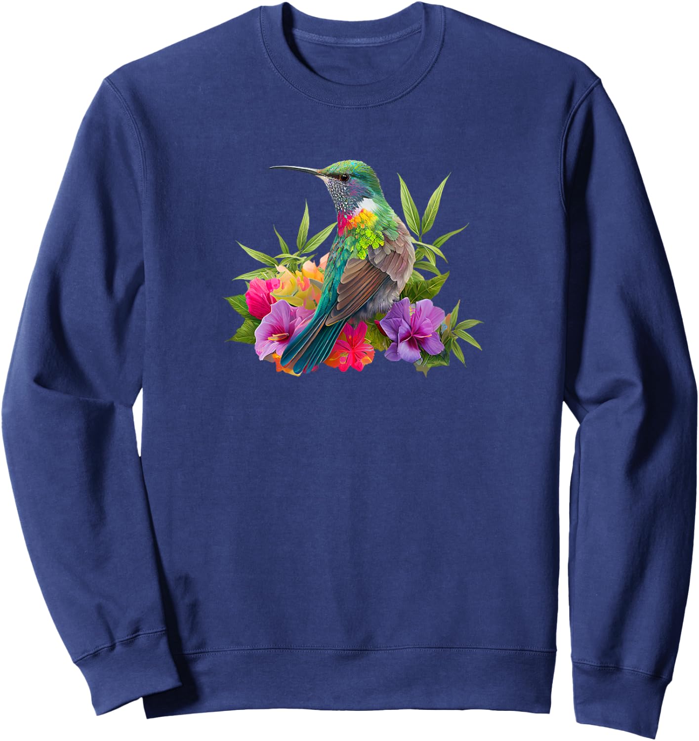 Backyard Bird Watchers Birder Birding Flowers Hummingbird Sweatshirt - Sweatshirt | Navy