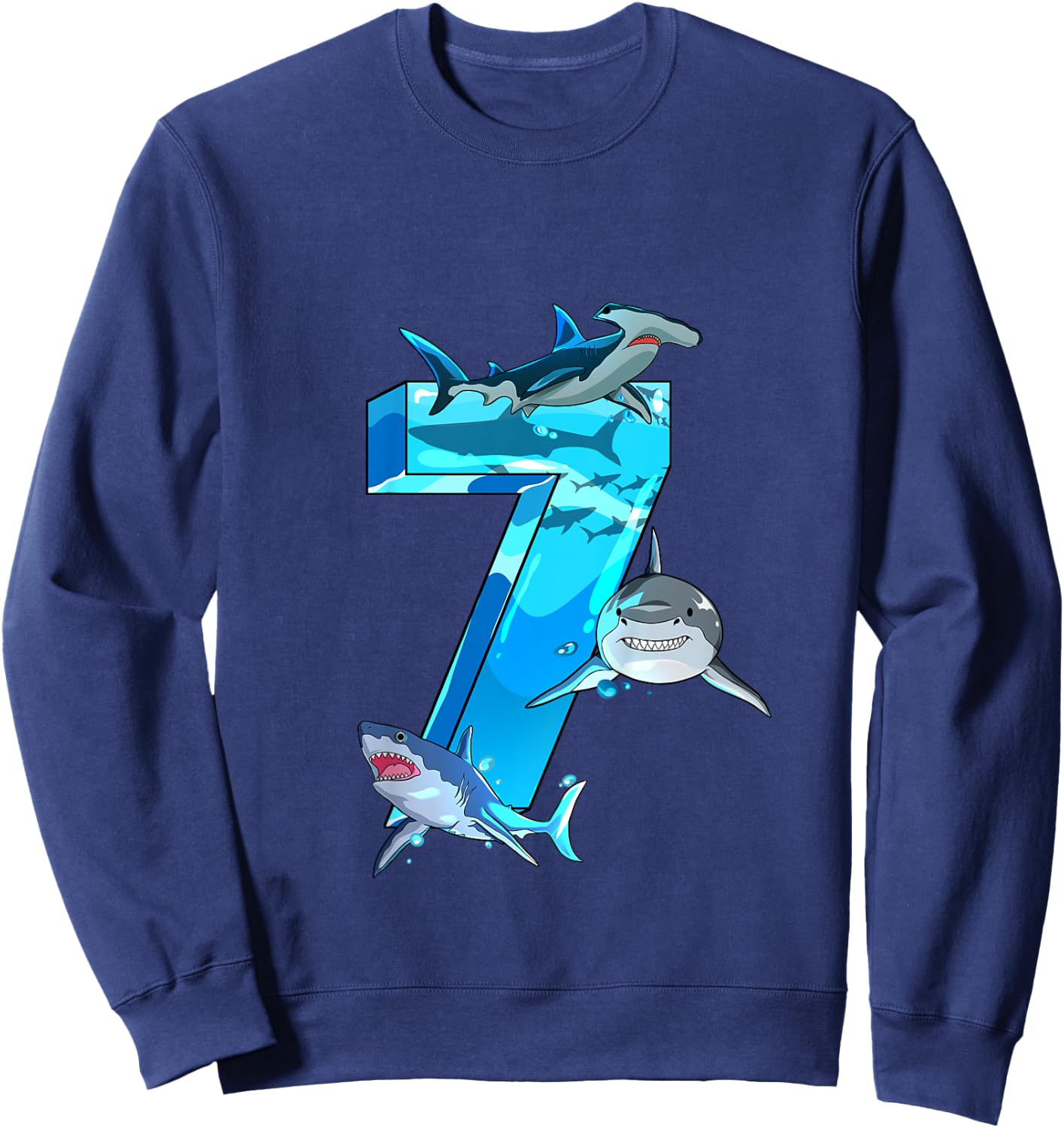 Kids Shark Boy 7 Years Birthday Child Children Birthday Sweatshirt - Sweatshirt | Navy