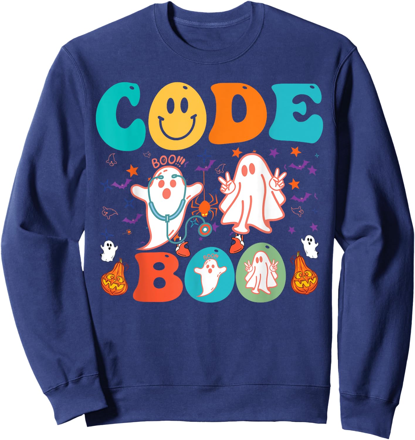 Code Boo Spooky Respiratory Respiratory Therapist Halloween Sweatshirt - Sweatshirt | Navy