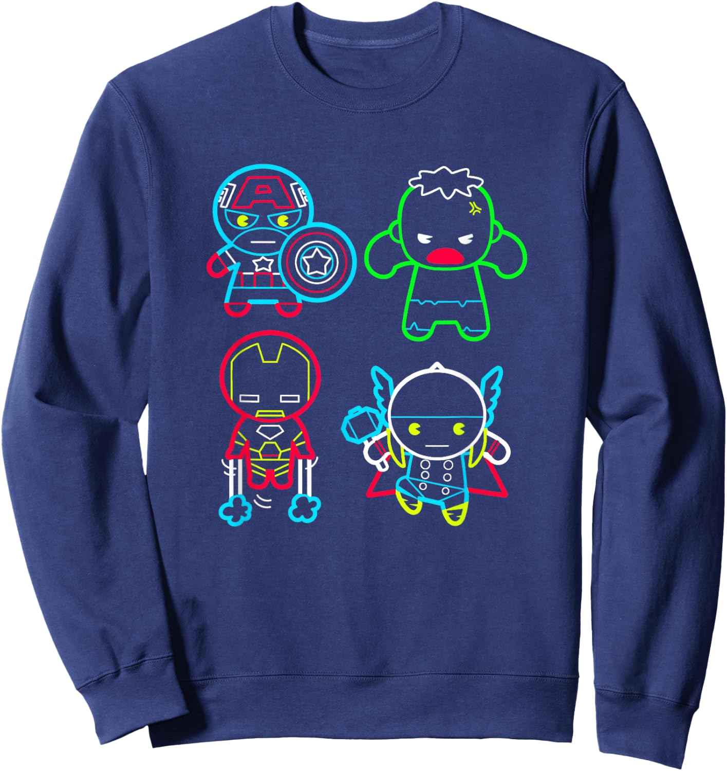 Marvel Kawaii Cute Avengers Neon Outline Group Shot Sweatshirt - Sweatshirt | Navy