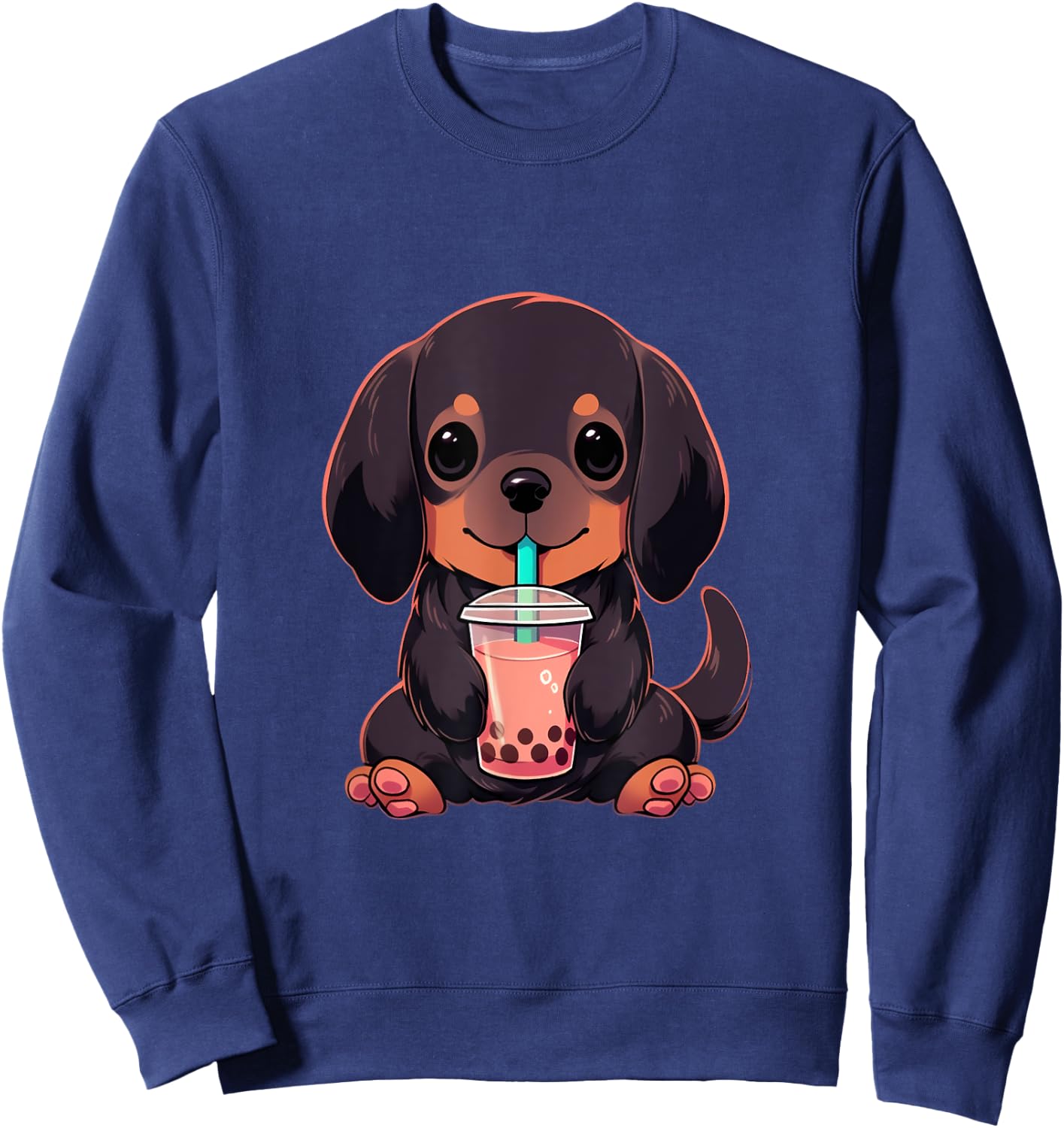 Dachshund Boba Tea Bubble Tea Anime Kawaii Dog Women Girls Kids Sweatshirt - Sweatshirt | Navy