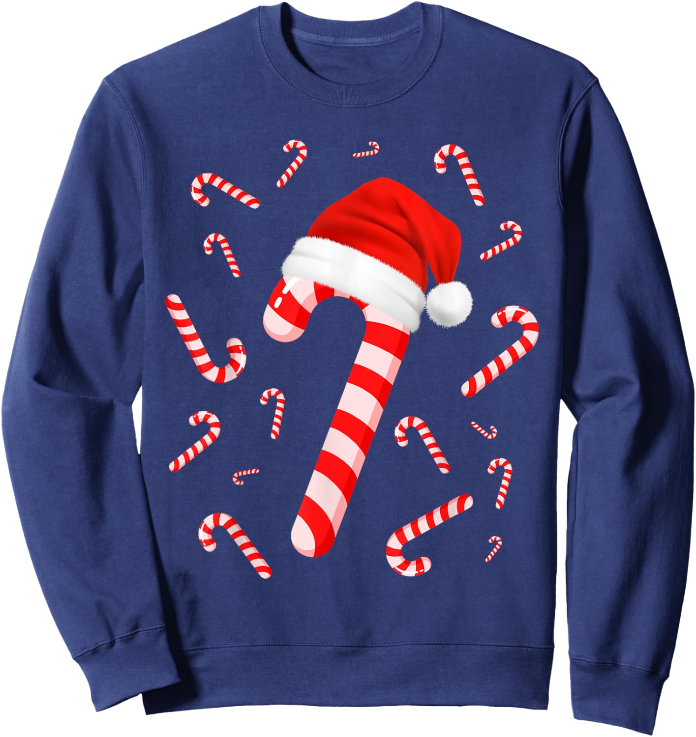Funny Red and White Candy Crew Santa Merry Christmas Xmas Sweatshirt - Sweatshirt | Navy