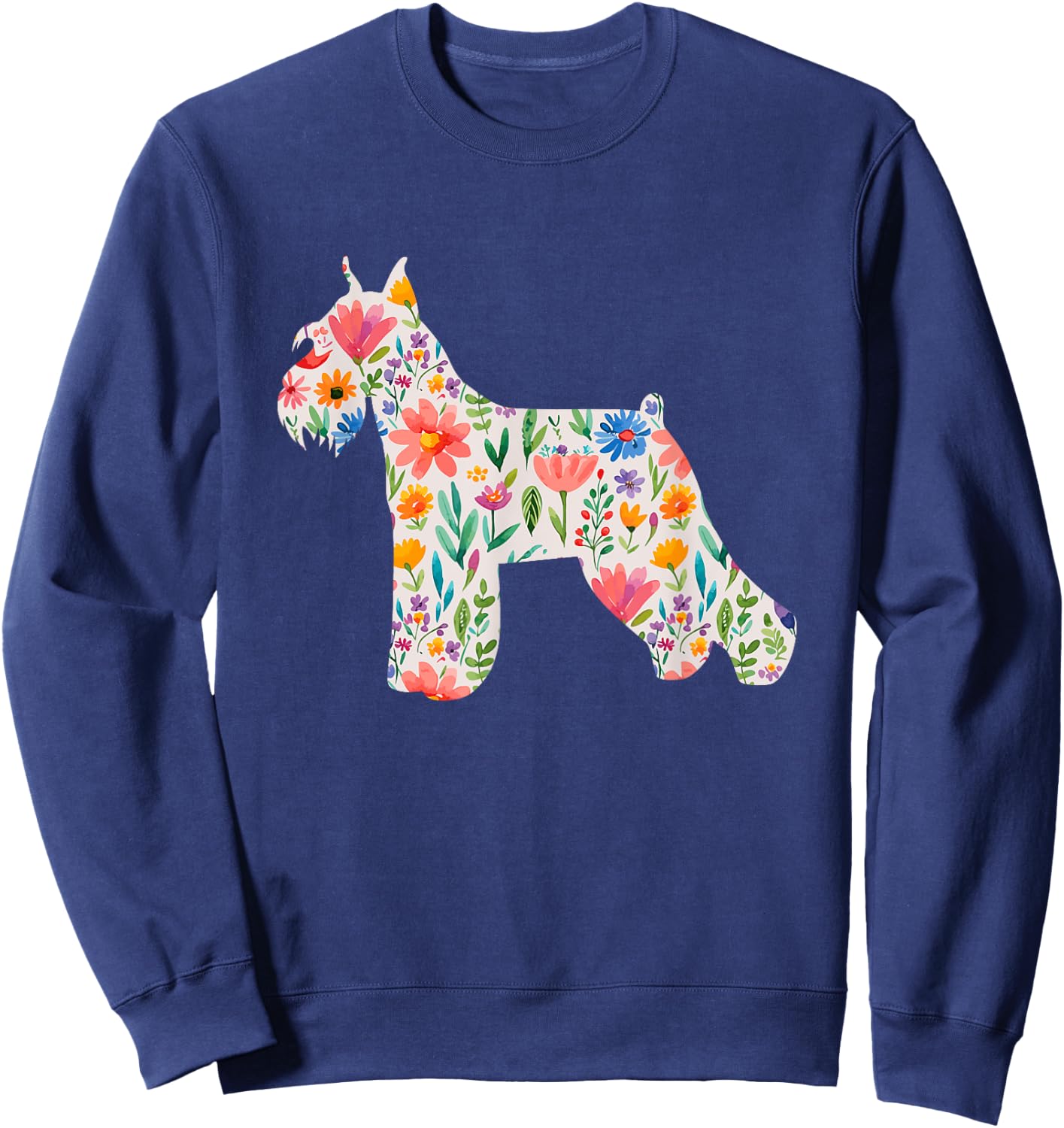 Schnauzer watercolor flowers design Sweatshirt - Sweatshirt | Navy